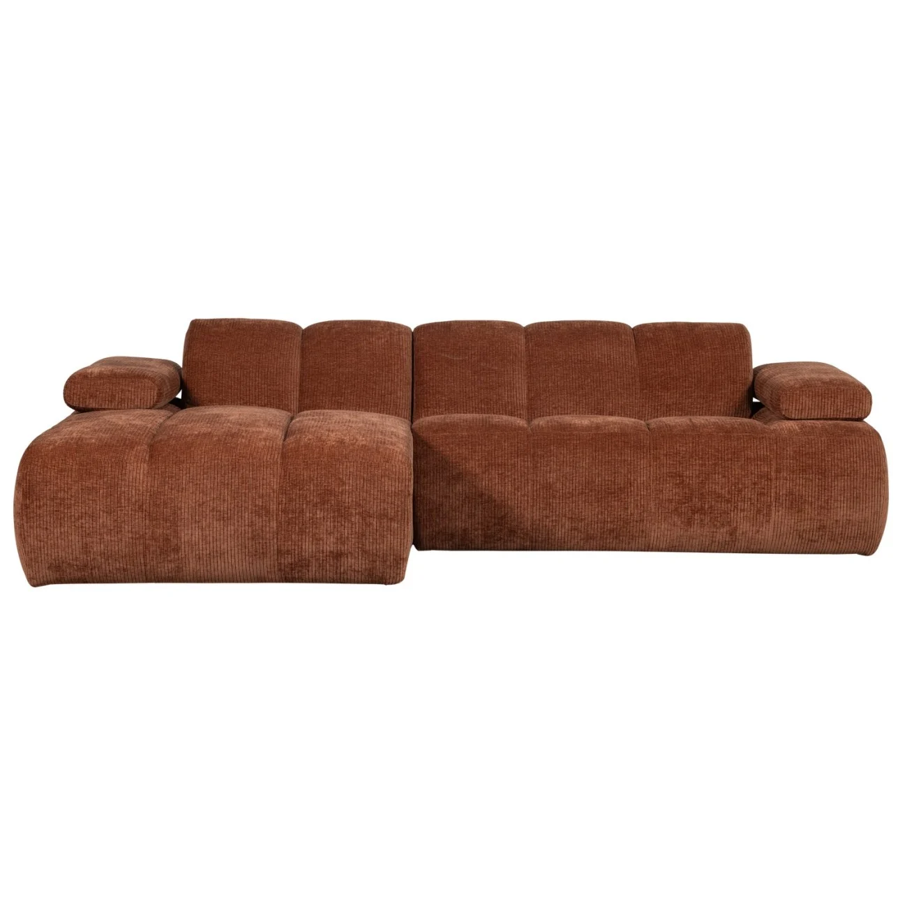 Chaiselongue Mojo aus Flachcord, modern und gepolstert, links, rostbraun, verstellbare Armlehne - Woood