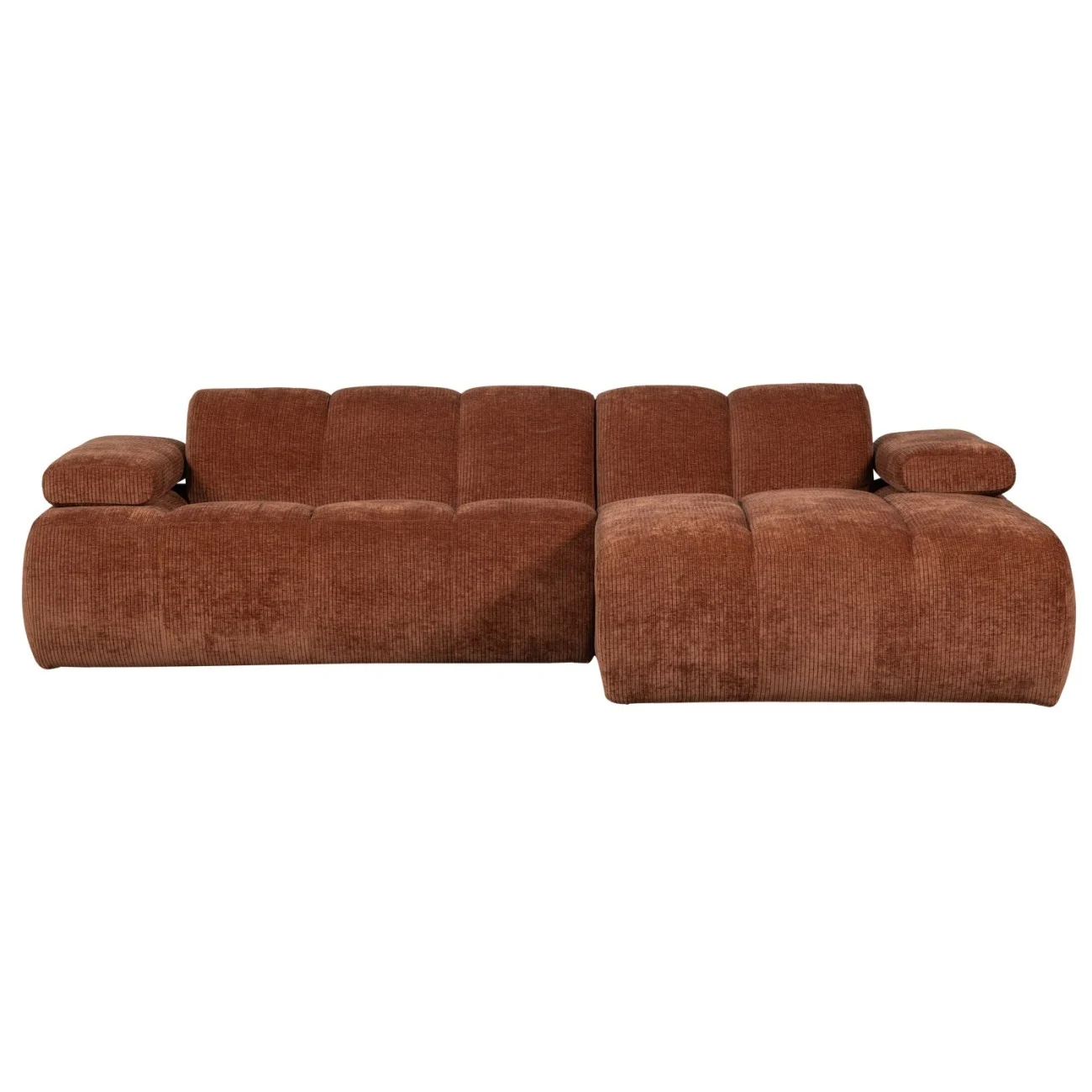 Ecksofa Chaiselongue Mojo aus Flachcord, modern und gemütlich, rechts, rostbraun - Woood