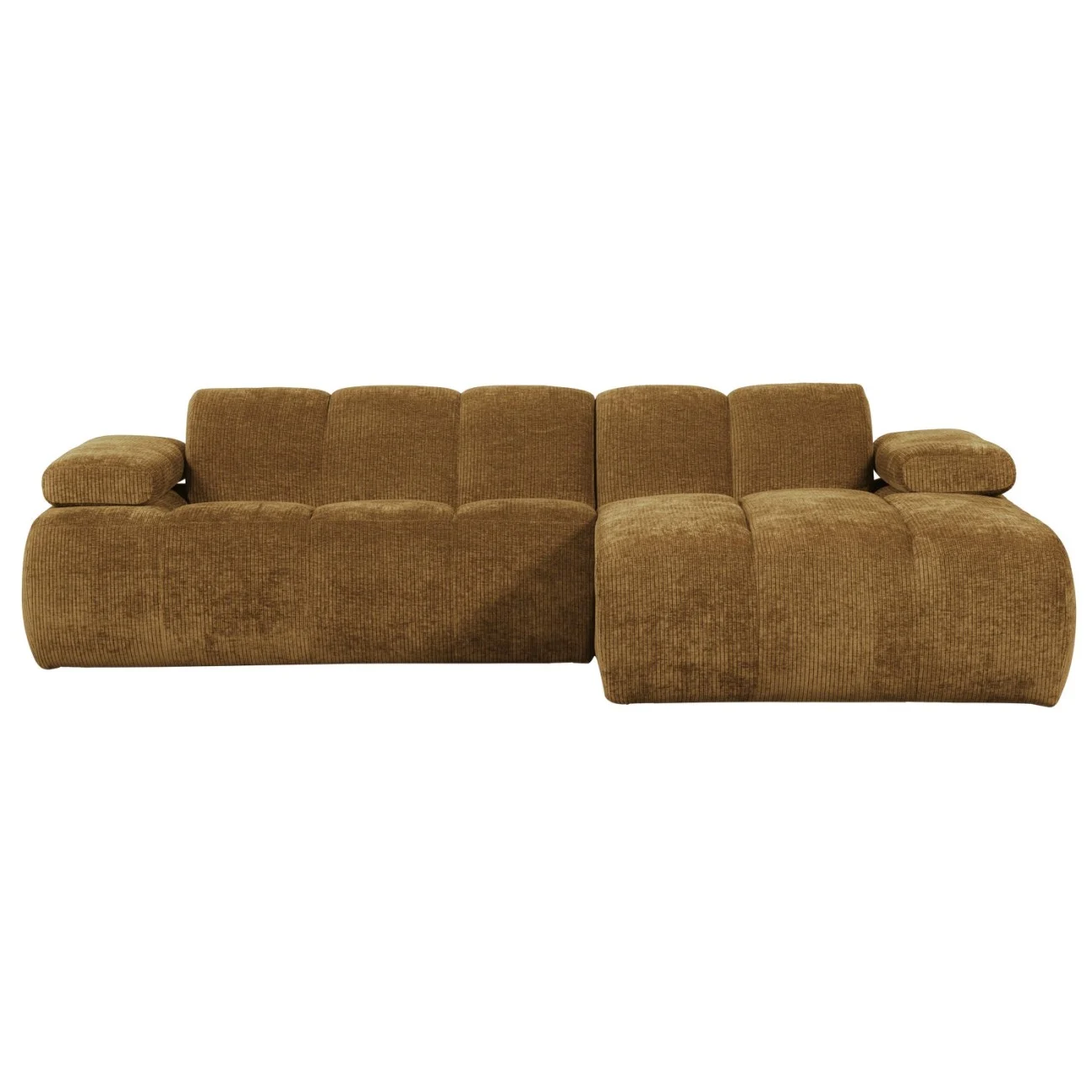 Chaiselongue Mojo aus Flachcord, modern und bequem, rechts, honiggelb, mit verstellbarer Armlehne - Woood