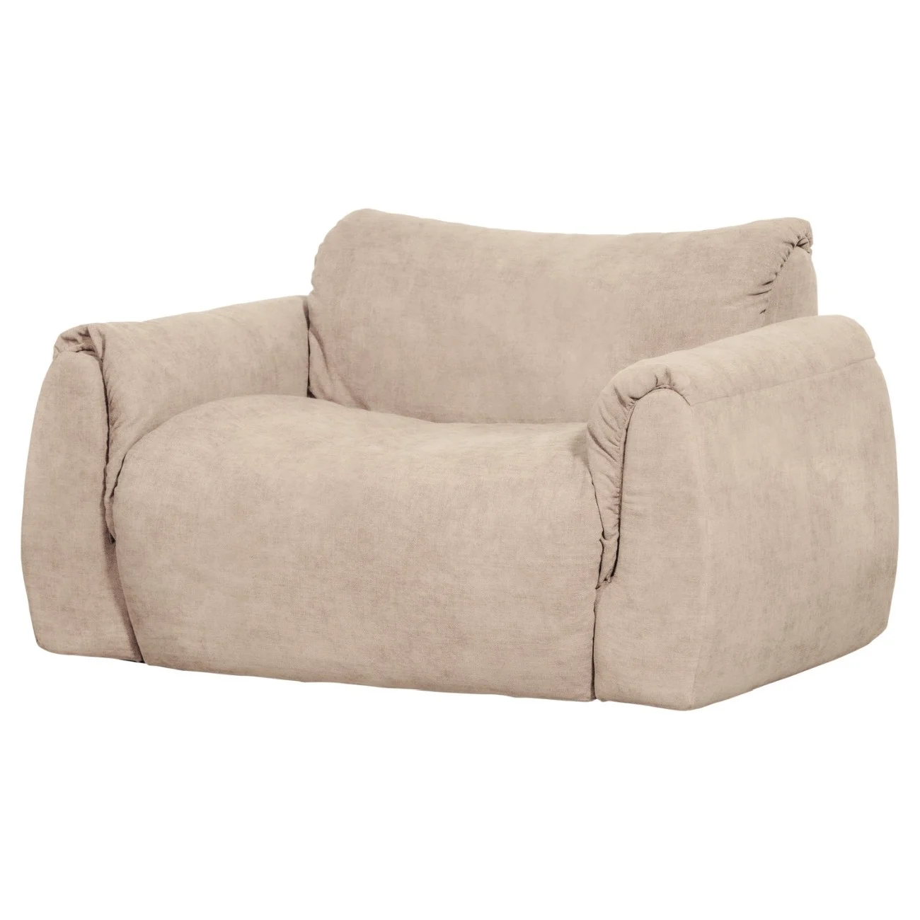 Sessel Baggy aus Chenille-Stoff, modernes Design, sandfarben, weich gepolstert für höchsten Komfort