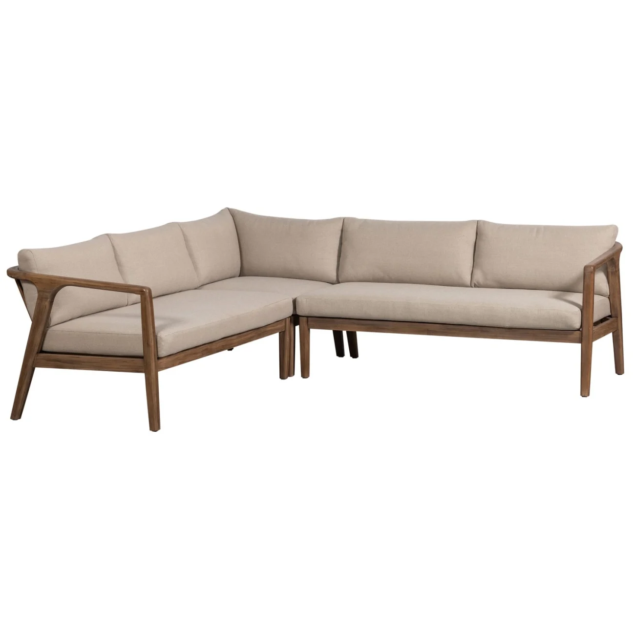 Gartenecksofa Biam aus Akazienholz, modern skandinavisch, natur sand, inkl. Kissen - Woood