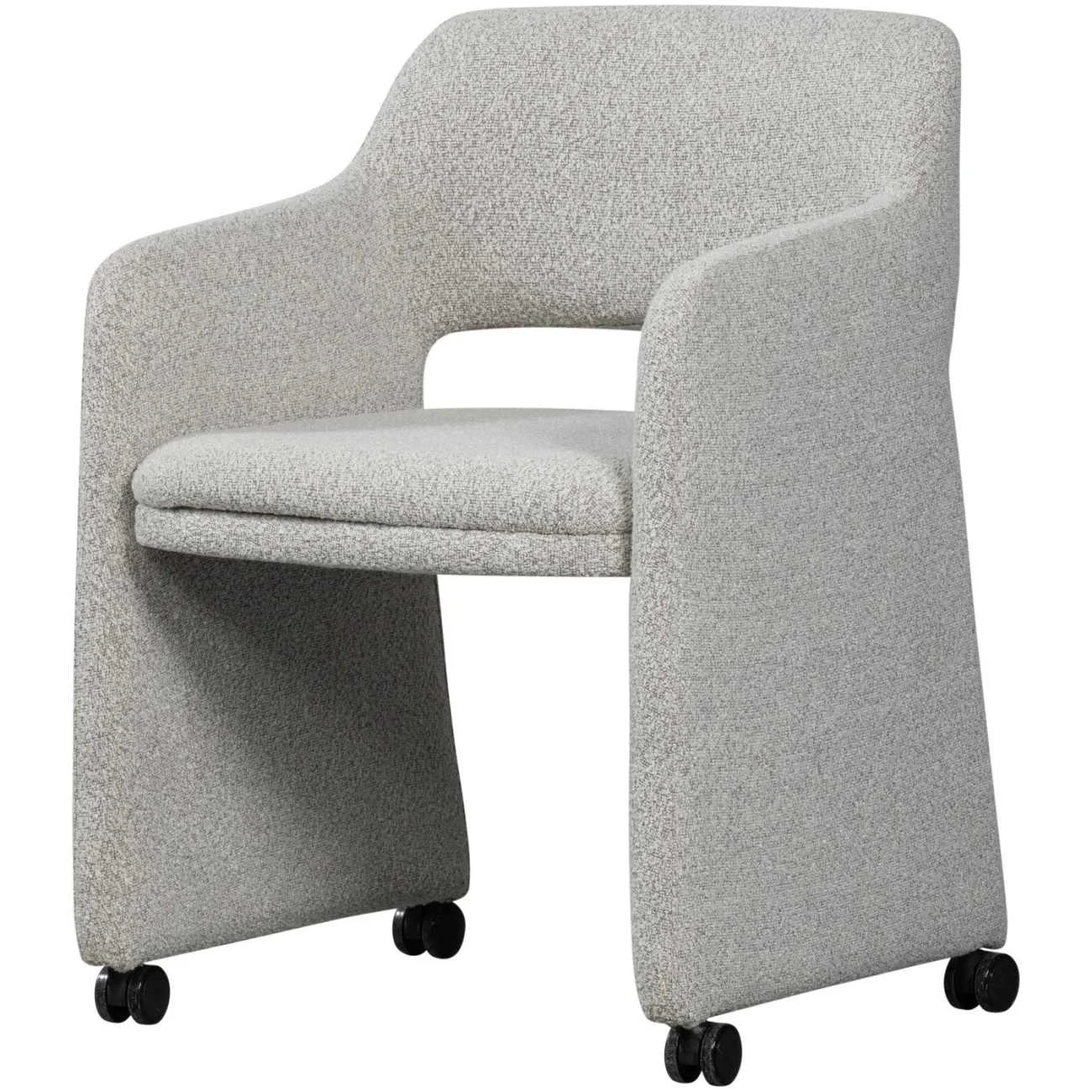 Esszimmerstuhl Lyric Bouclé, modern gepolstert mit Rollen, hellgrau, bequem für Dein Zuhause - Woood
