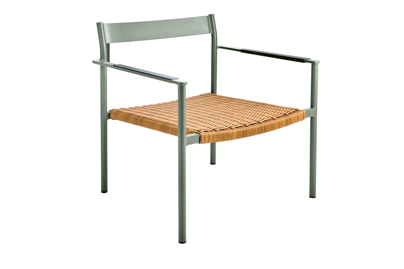 Gartensessel DK mit Armlehne aus Aluminium und Kunstrattan, skandinavisch, hellgrün, stapelbar - Brafab