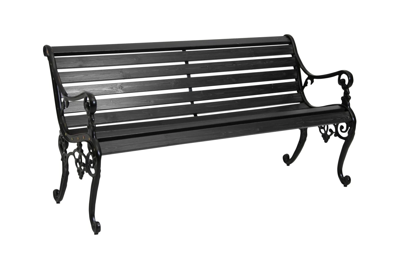 Gartenbank Sandvik aus Kiefernholz mit Aluminiumgestell, klassisch, schwarz, für 2–3 Personen - Brafab