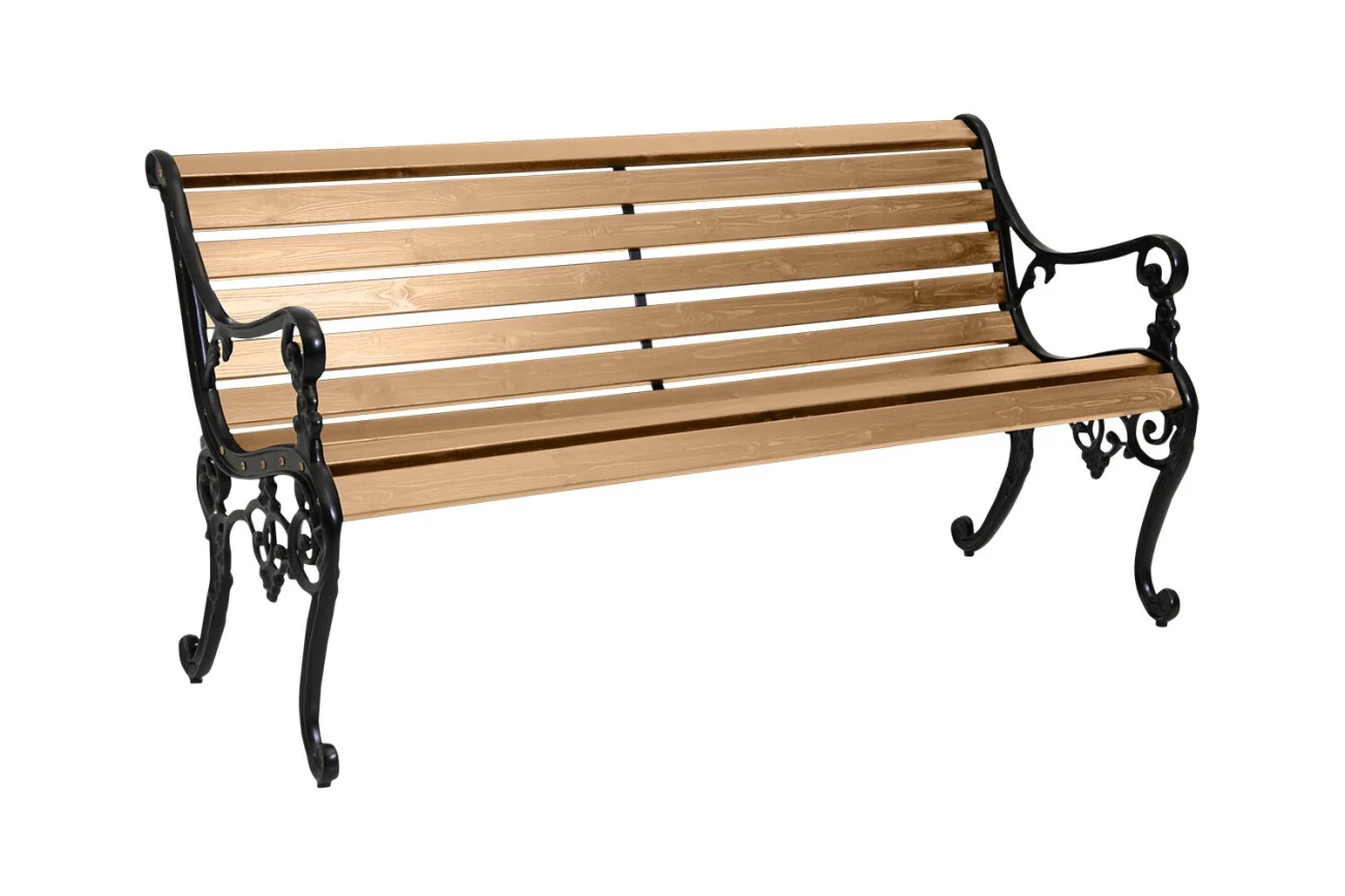 Gartenbank Sandvik aus Kiefernholz, klassisch mit geschwungenen Armlehnen, Natur, für 2–3 Personen - Brafab