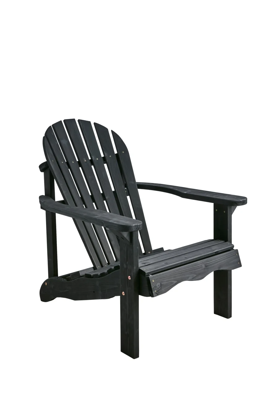 Gartensessel Skule aus Kiefernholz, klassisches Adirondack-Design, schwarz, mit Armlehnen
