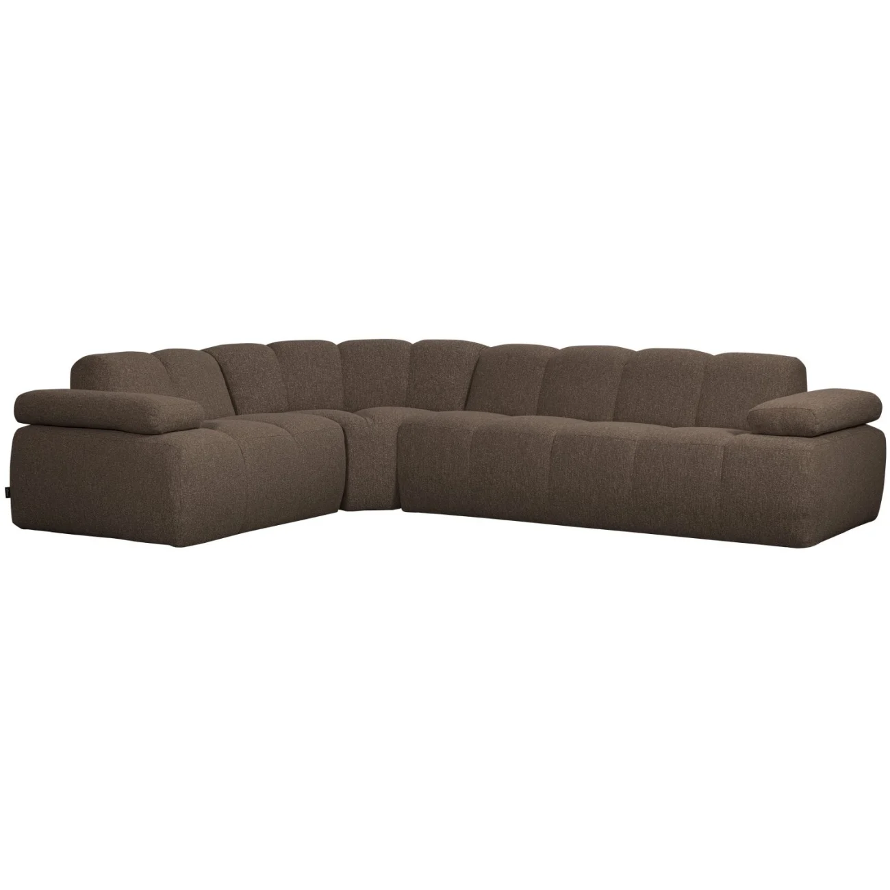 Ecksofa Mojo aus Bouclé-Stoff, modern und flexibel, links, braun, verstellbare Armlehnen