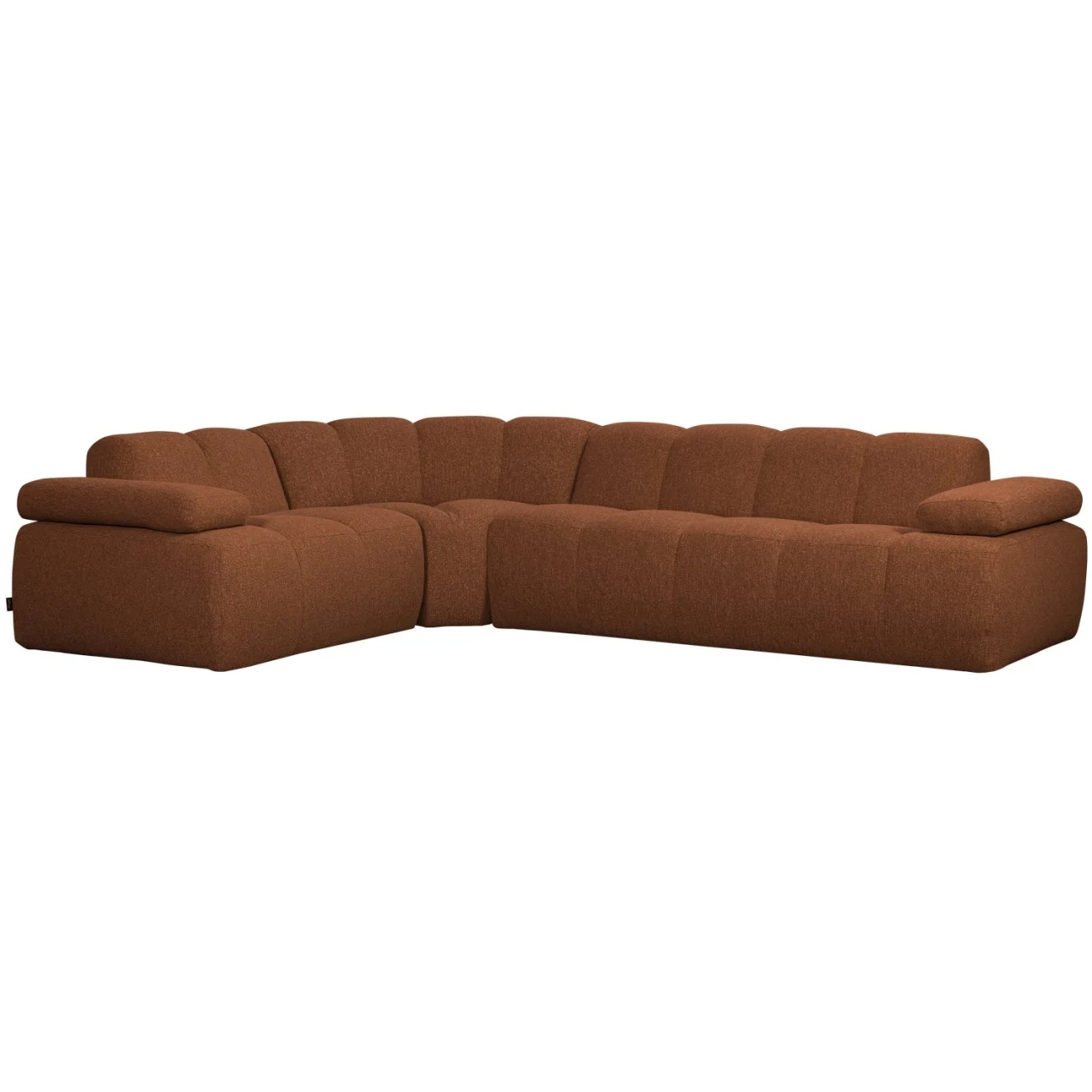 Ecksofa Mojo aus Boucle-Stoff, modern und flexibel mit verstellbaren Armlehnen, rostbraun, Stellvariante links