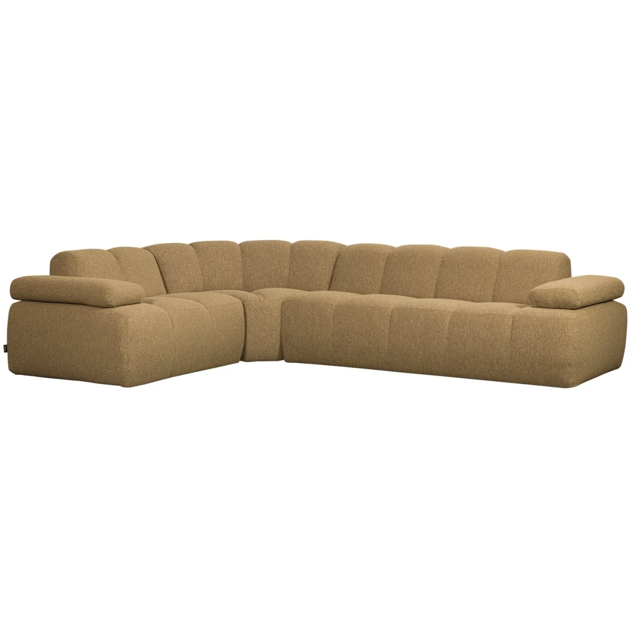 Ecksofa Mojo aus Bouclé-Stoff, modern mit verstellbaren Armlehnen, links, Gelb/Braun