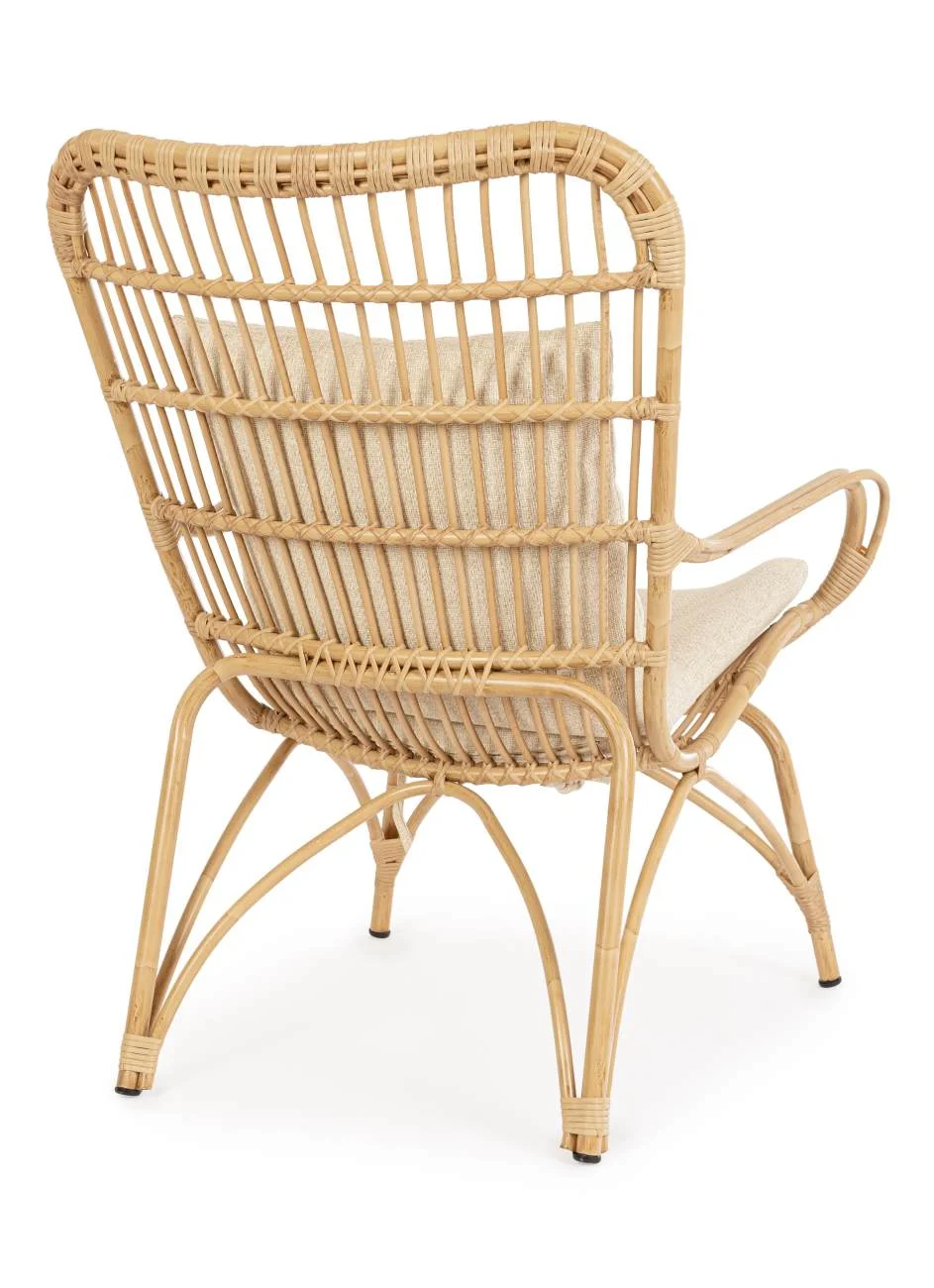 Gartensessel Maela mit Hocker, Aluminium Rattan, Boho Stil, Natur, gepolstert für Outdoor - Bizzotto