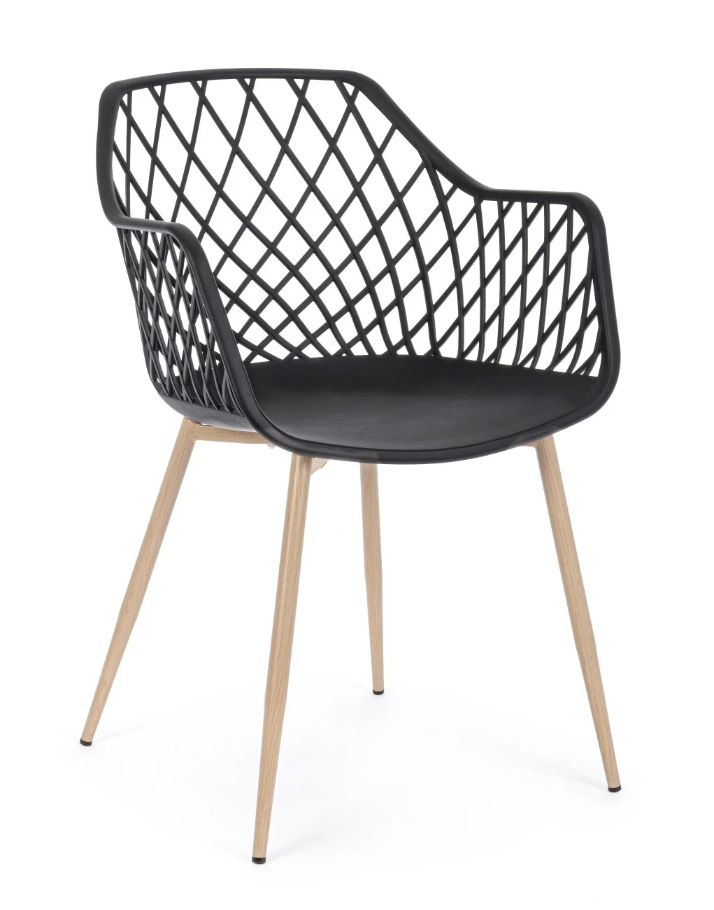 Stuhl Optik 4er-Set, Kunststoff und Metall in Holzoptik, modern, schwarz, komfortables Design