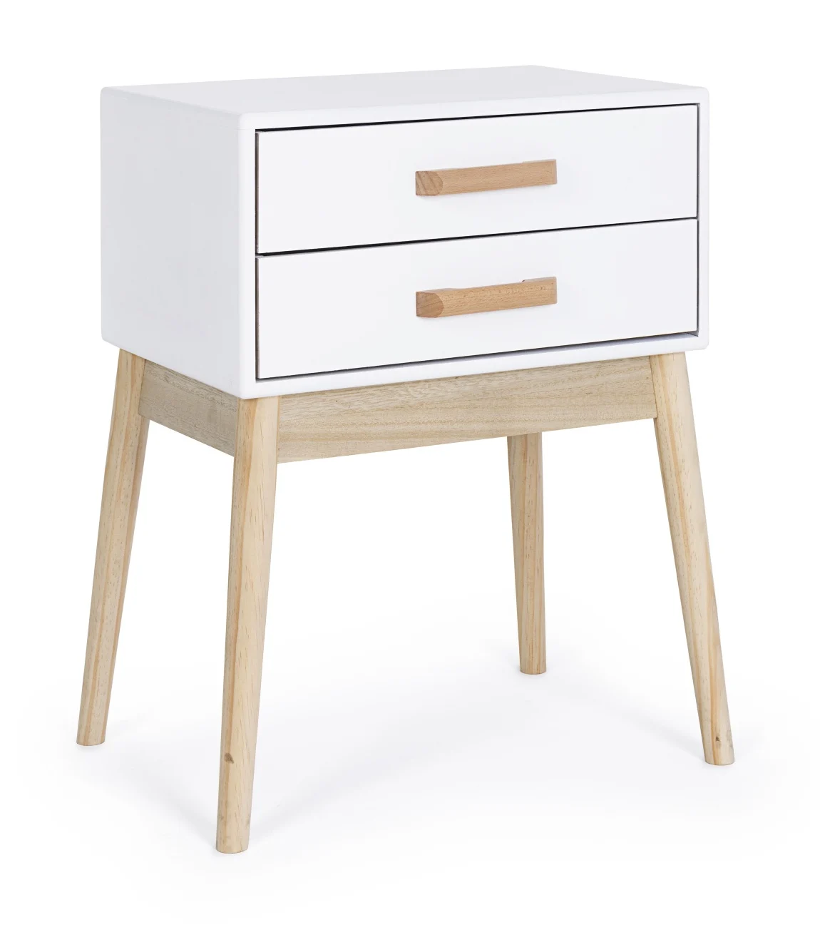 Kommode Ordinary aus Kiefernholz, modernes Design, weiß, 2 Schubladen, naturfarbene Beine - Bizzotto