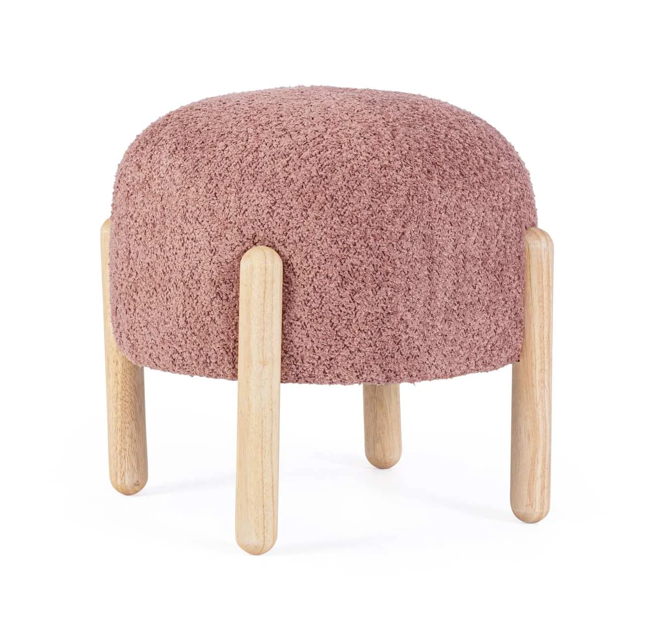 Hocker Dayla aus Boucle-Stoff, modernes Design, skandinavischer Stil, Rot, Gestell aus Kautschukholz