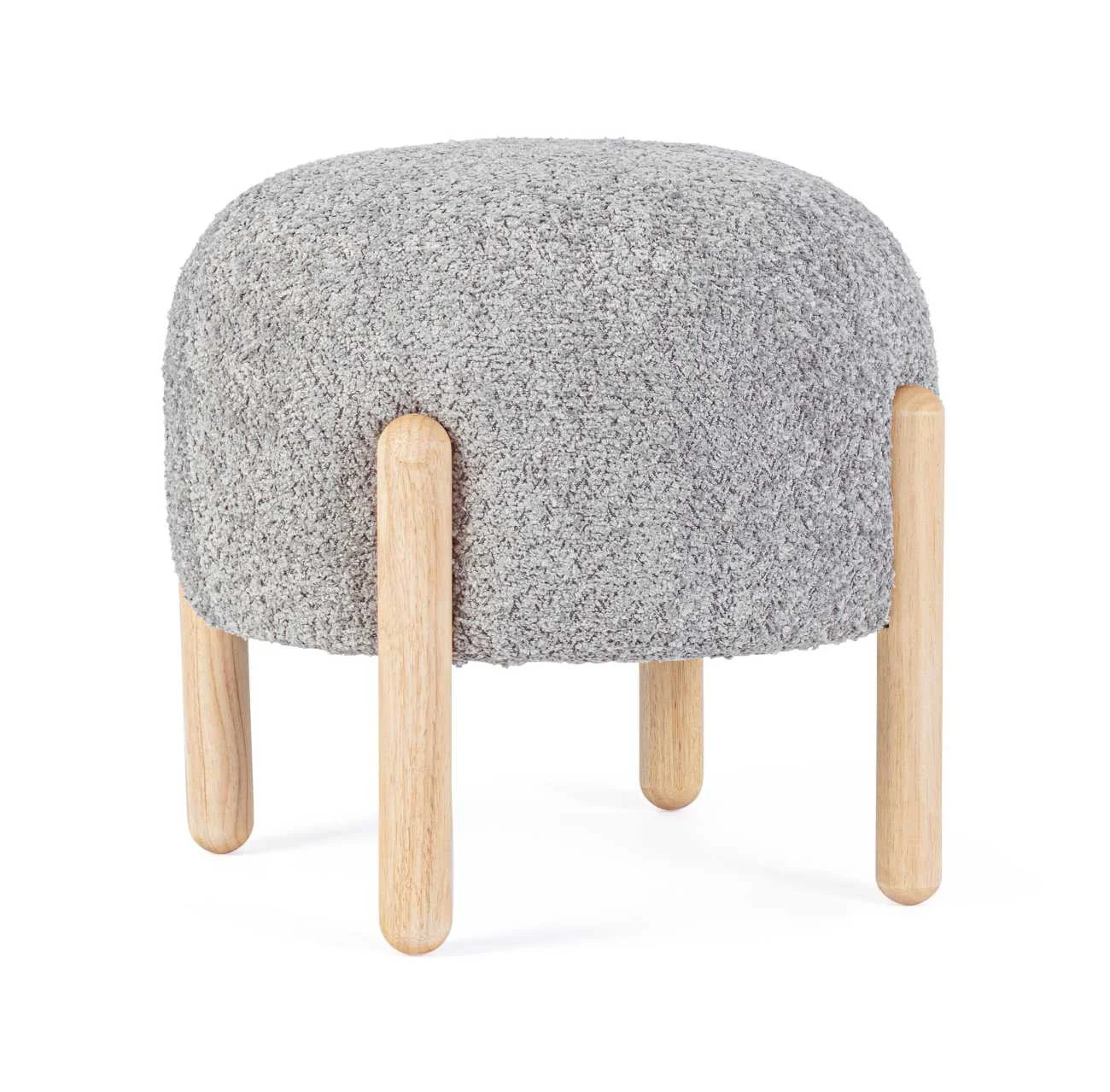 Hocker Dayla aus Boucle-Stoff, modern skandinavisch, gepolstert, Grau, rund, Bizzotto