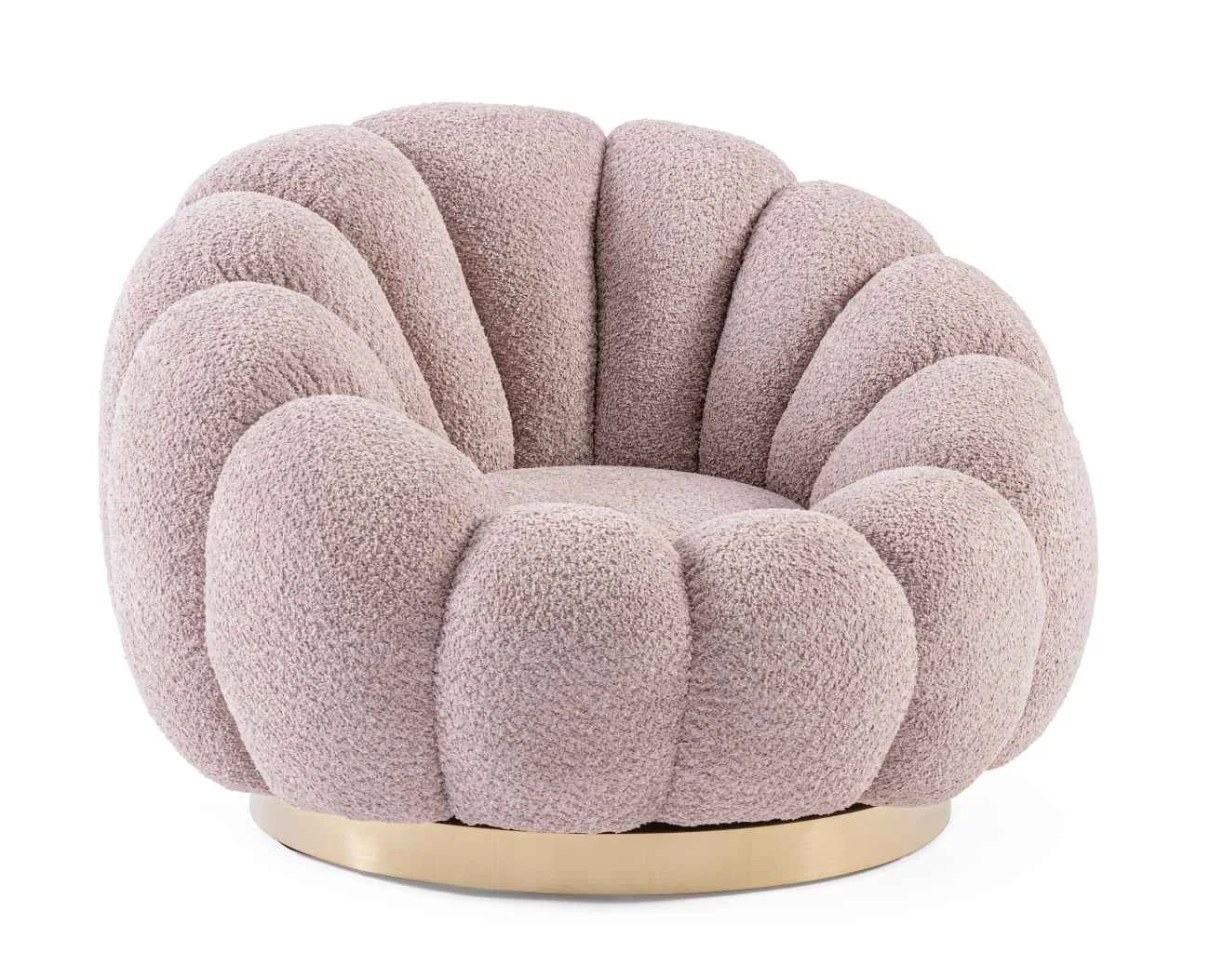 Drehsessel Florel aus Boucle-Stoff, modern und gepolstert, Altrosa, goldenes Mittelfuß-Gestell