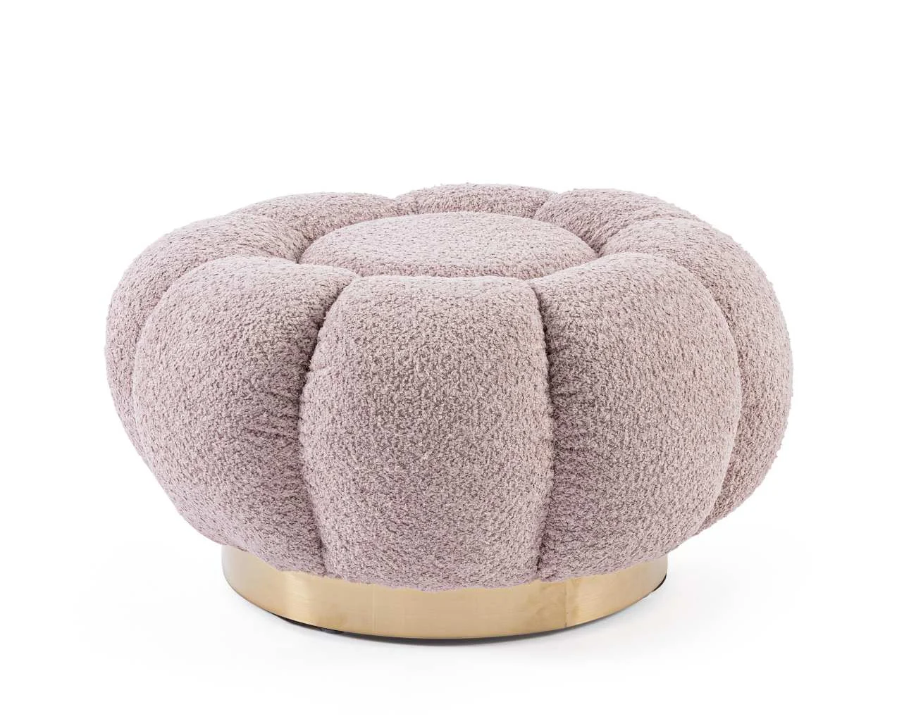Pouf Florel aus Boucle-Stoff, modern gepolstert, rund, Altrosa, mit goldfarbenem Mittelfuß
