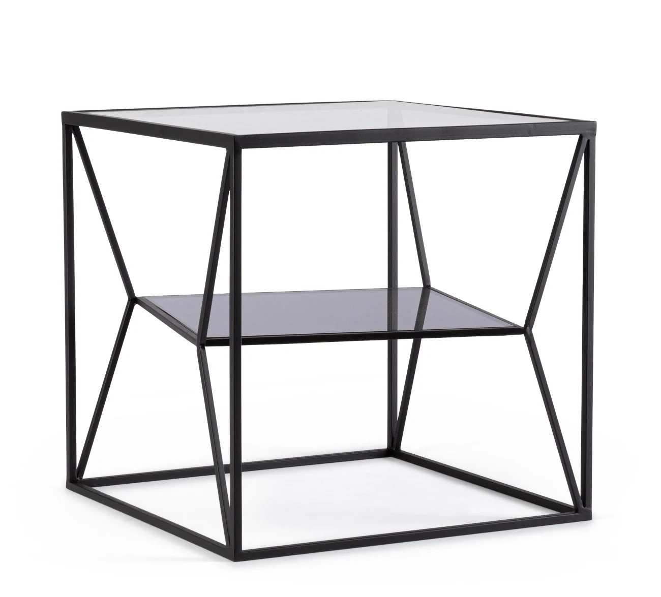 Couchtisch Hydra aus Metall und Glas, modern, schwarz, quadratisch 45x45 cm - Bizzotto