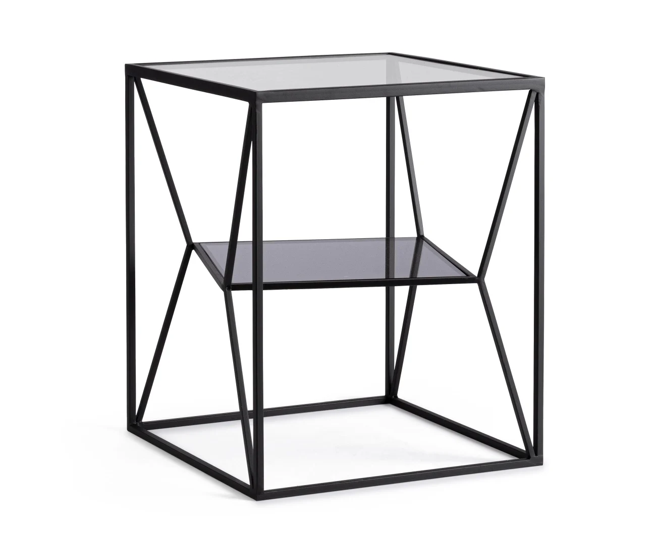 Couchtisch Hydra Metall und Glas, modern quadratisch, schwarz, 40x40 cm, pulverbeschichtet - Bizzotto