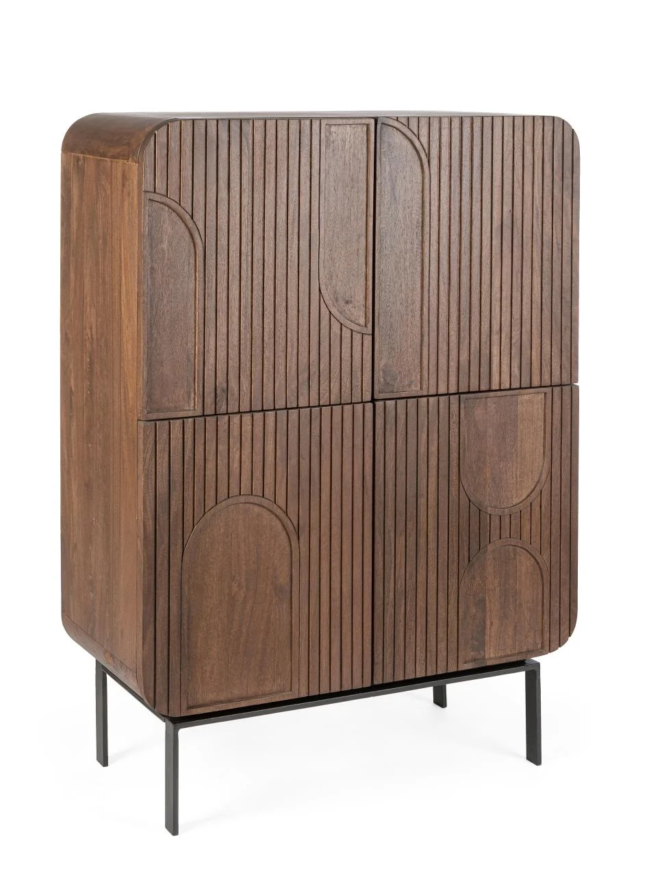 Highboard Orissa aus Mangoholz, modernes Design, naturbraun, Metallgestell, 4 Türen - Bizzotto