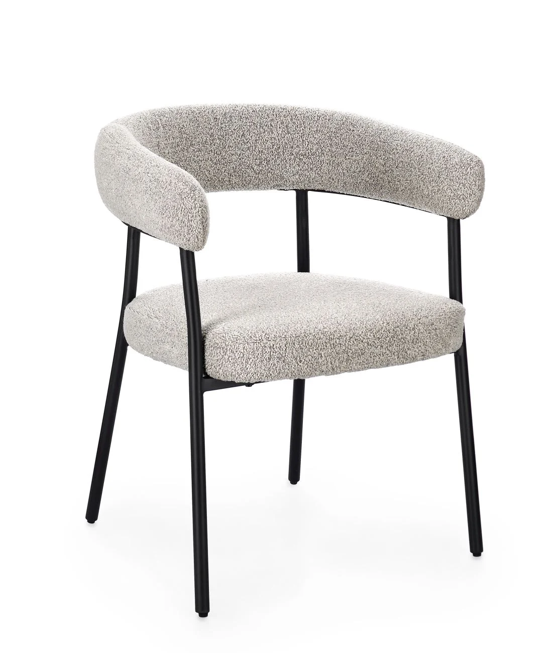 Esszimmerstuhl Giaele aus Boucle-Stoff, modernes Design, Schwarz und Taubengrau, gepolstert