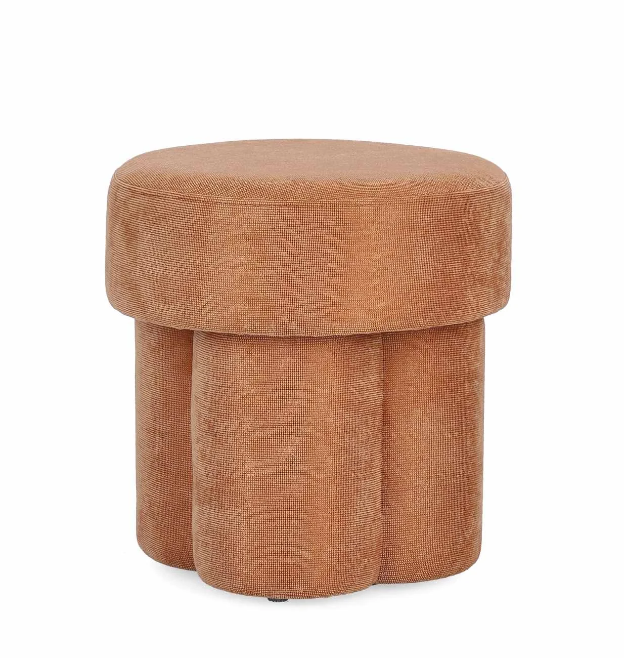 Hocker Glenda aus Stoff, moderner Rundhocker, orange, komfortabel gepolstert, Bizzotto