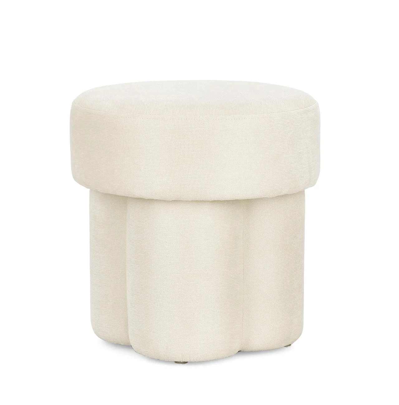 Hocker Glenda aus Stoff, modern gepolstert, creme-weiß, rundes Design für Dein Zuhause