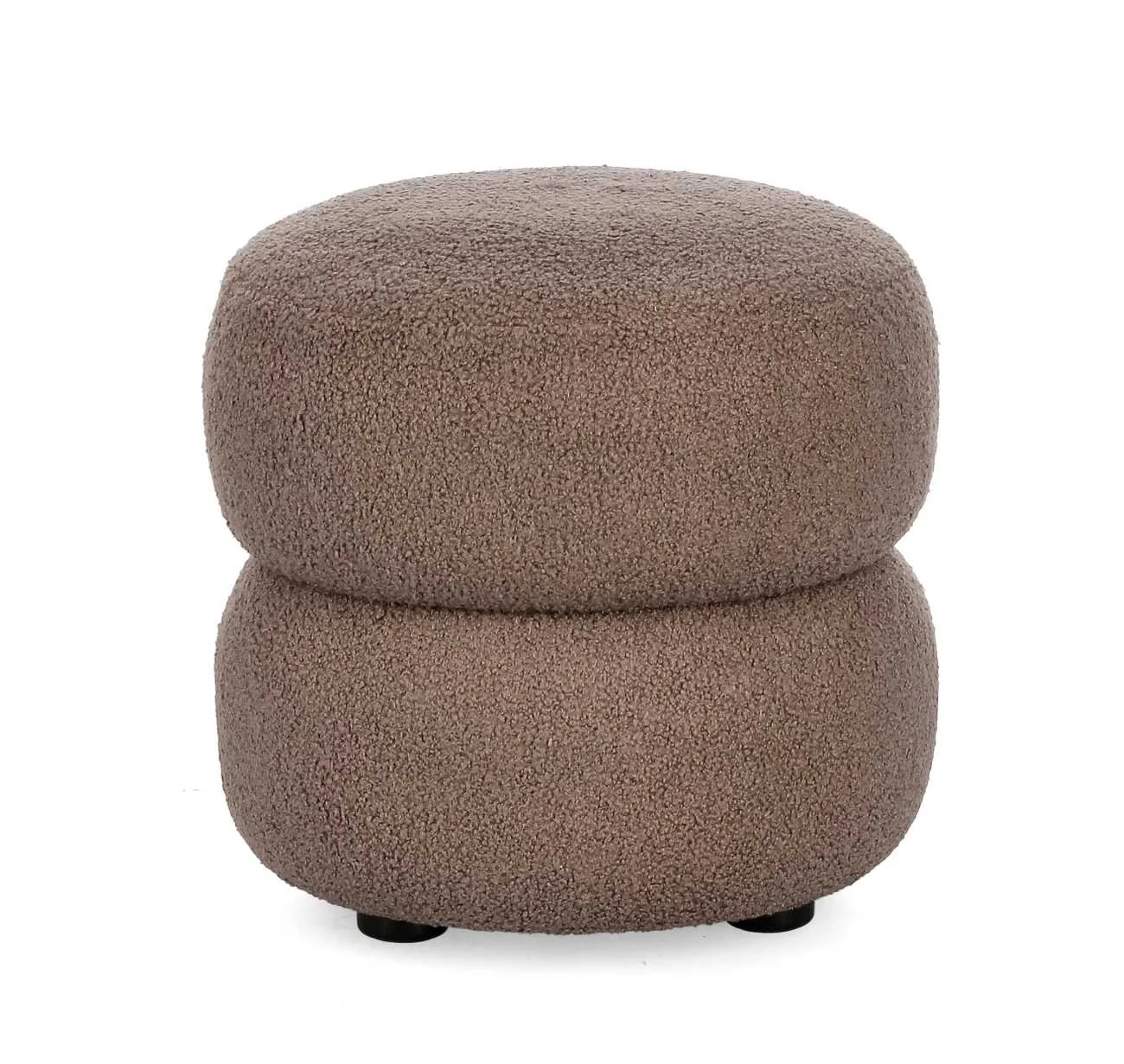 Hocker Gabby aus Boucle-Stoff, modern gepolstert, rund, Braun, bequem für Dein Zuhause