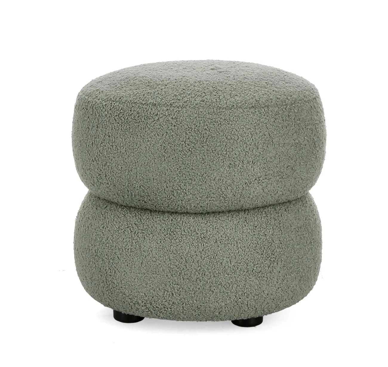 Hocker Gabby aus Boucle-Stoff, modern gepolstert, rund, grün, bequem für Dein Zuhause