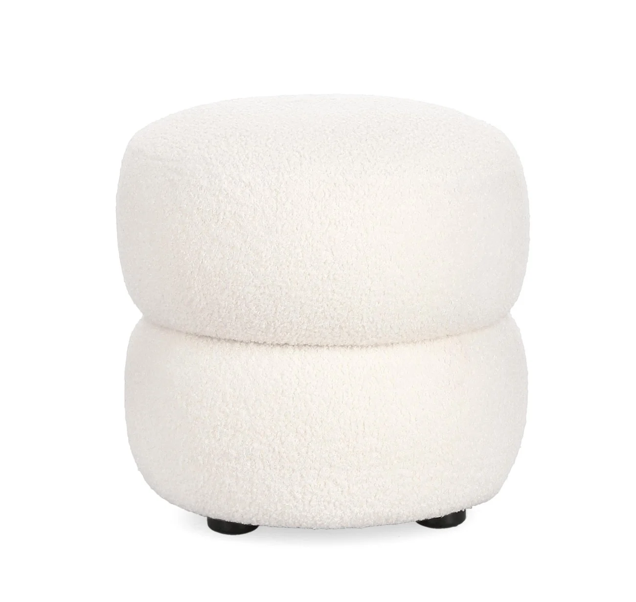 Hocker Gabby aus Boucle-Stoff, modern gepolstert, rundes Design, Weiß, Indoor