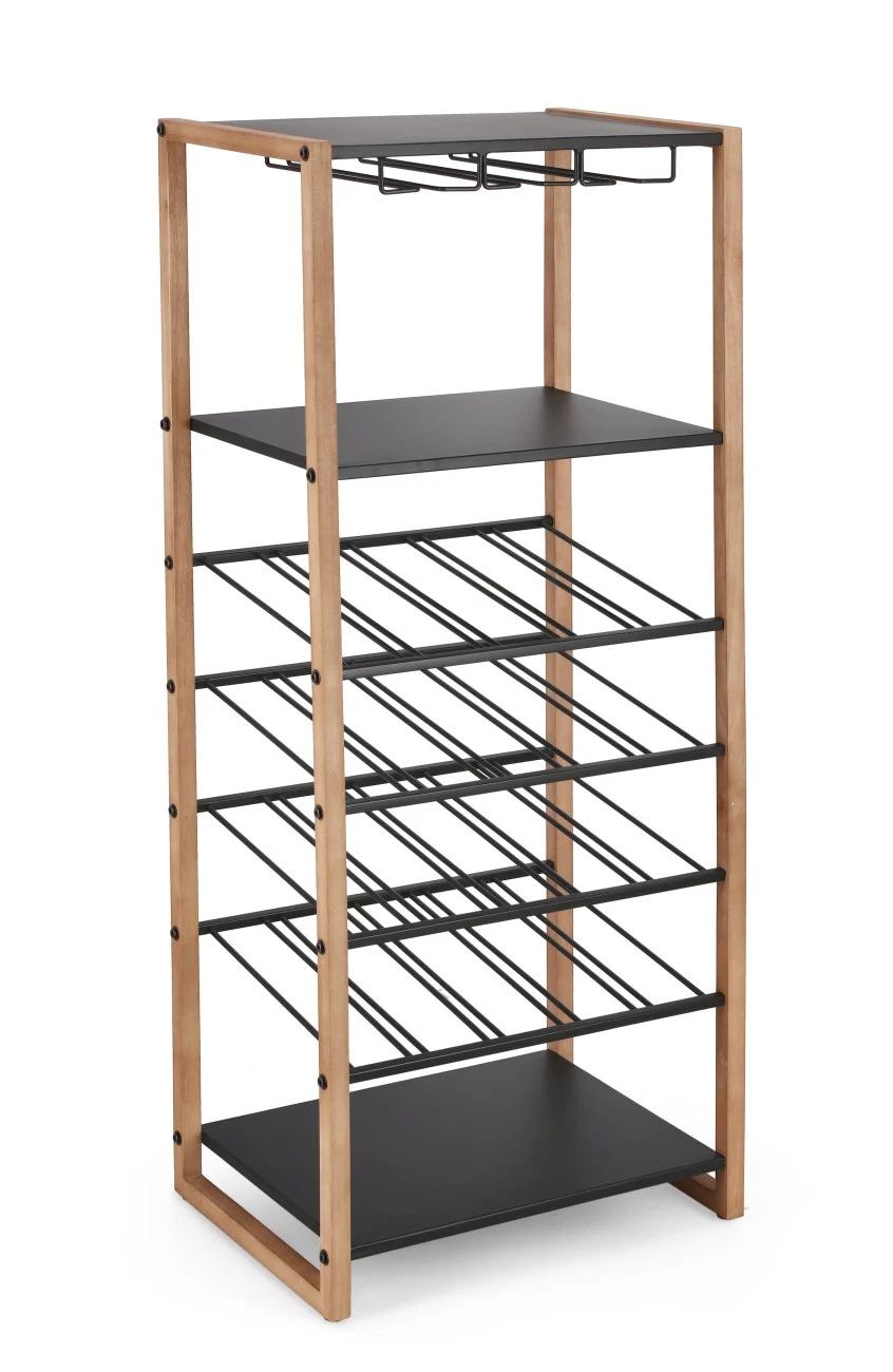 Weinregal Isaac aus Metall und Holz, klassisch, schwarz natur, für 20 Flaschen, Indoor - Bizzotto