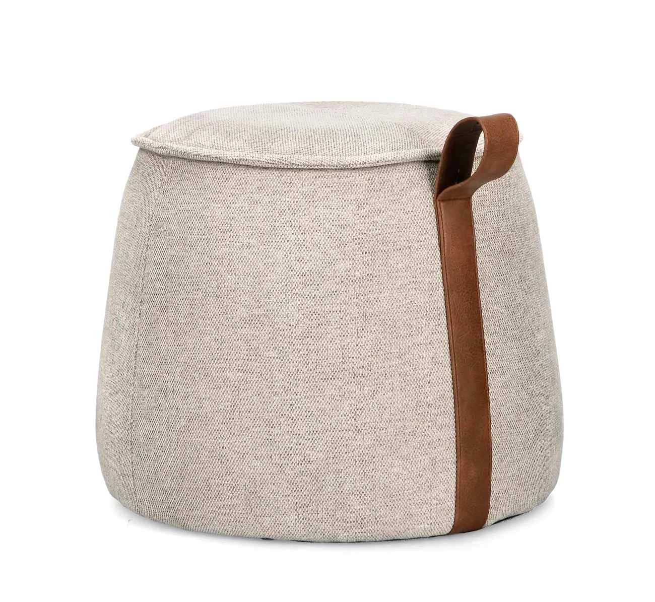 Pouf Anila aus Chenille-Stoff, klassisch rund, hellgrau, bequeme Polsterung, von Bizzotto