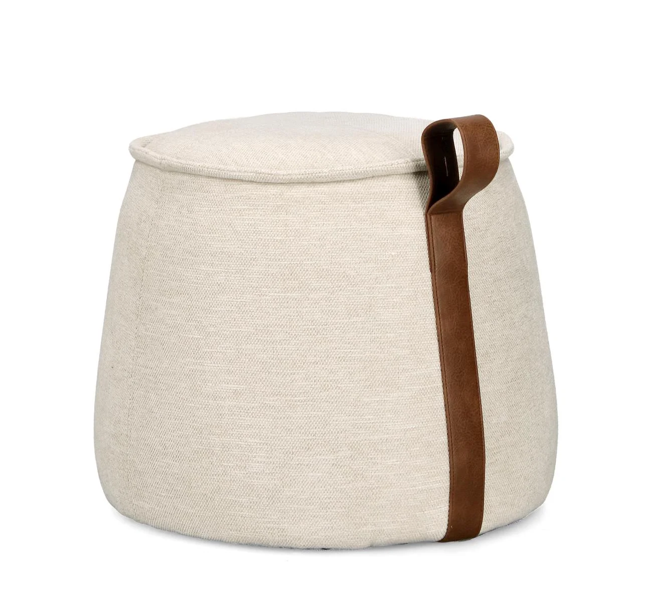 Pouf Anila aus Chenille-Stoff, klassisch rund, natur, angenehm weich gepolstert