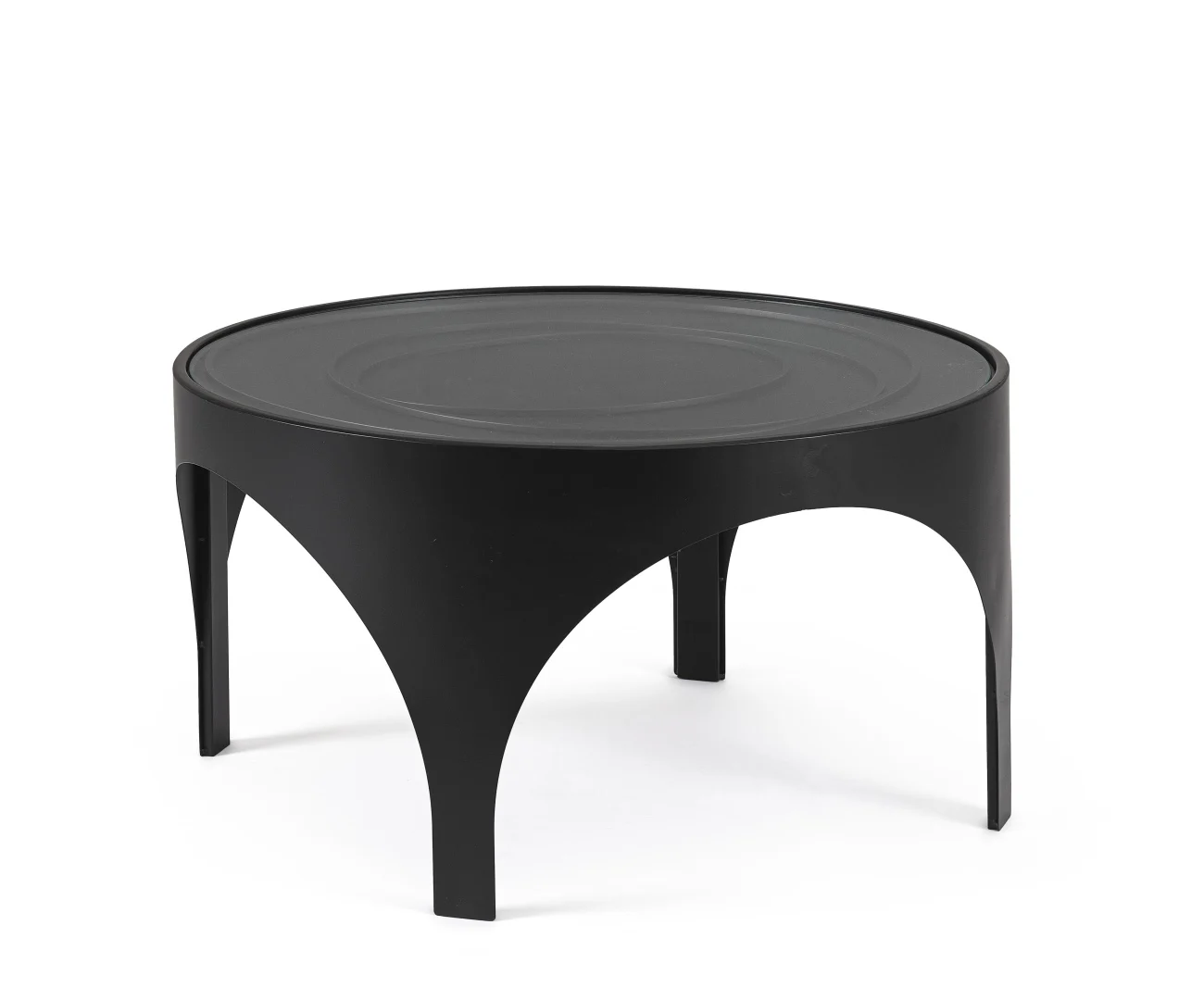 Couchtisch Archie Metall, modern rundes Design, Schwarz, Glasplatte Ø 70 cm - Bizzotto