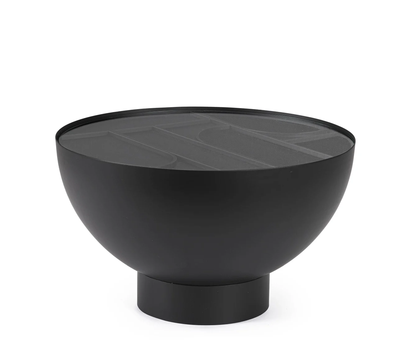 Couchtisch Archie aus Metall und Glas, modern rund, schwarz, Ø 60 cm, mittelfuß - Bizzotto
