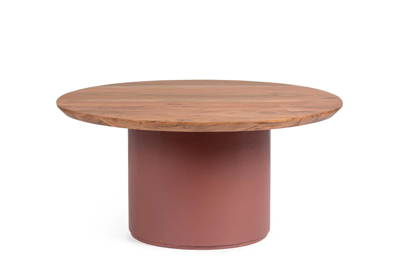 Couchtisch Ojas aus Akazienholz, modern rund im Mittelfuß-Design, Terrakotta Natur, Ø 70 cm