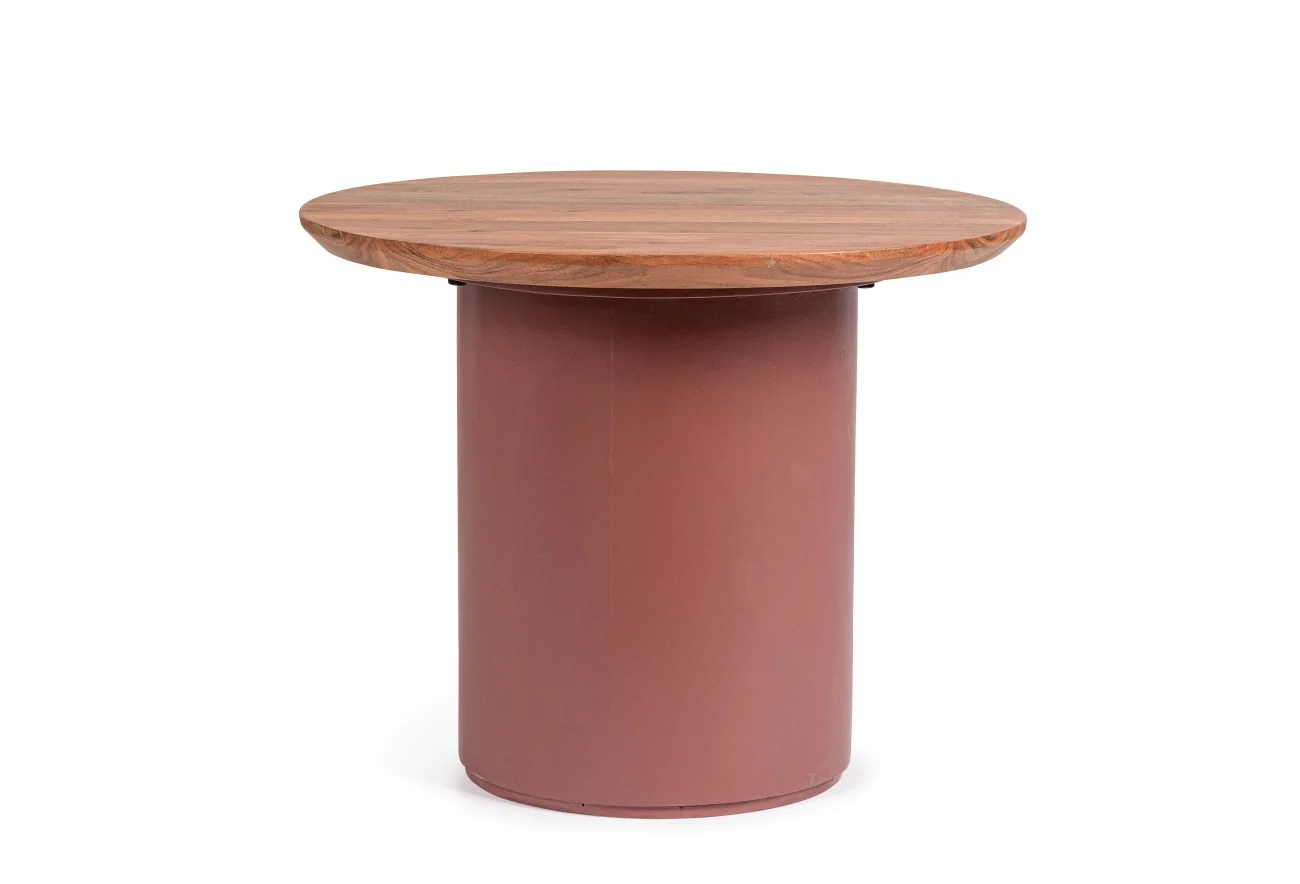 Couchtisch Ojas aus Akazienholz, modern rundes Design, Terrakotta und Natur, Ø 55 cm - Bizzotto
