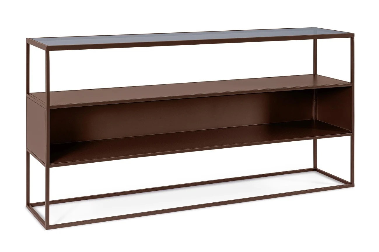 Konsole Godric aus Metall, modernes Design mit Glasplatte, schwarz, 140 cm breit - Bizzotto