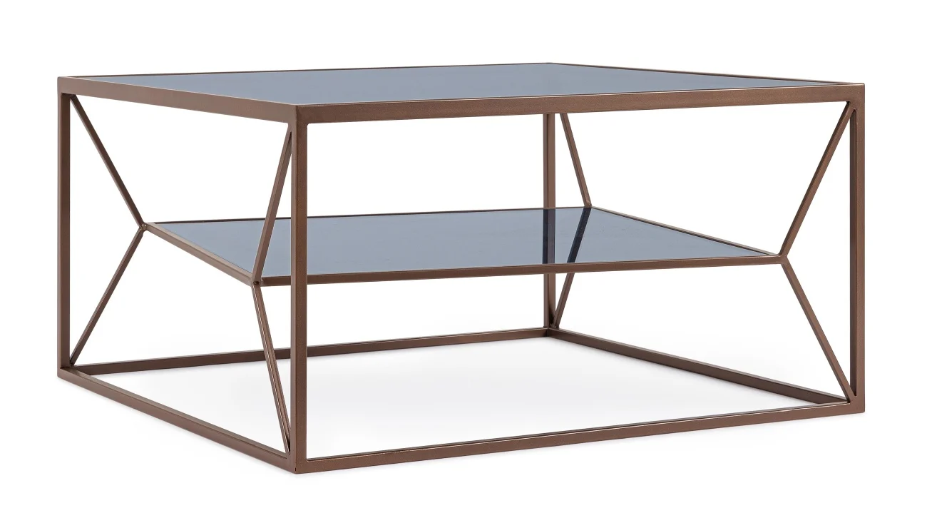 Couchtisch Hydra Metall und Glas, modern, dunkelbronze, 70x70 cm quadratisch, Bizzotto