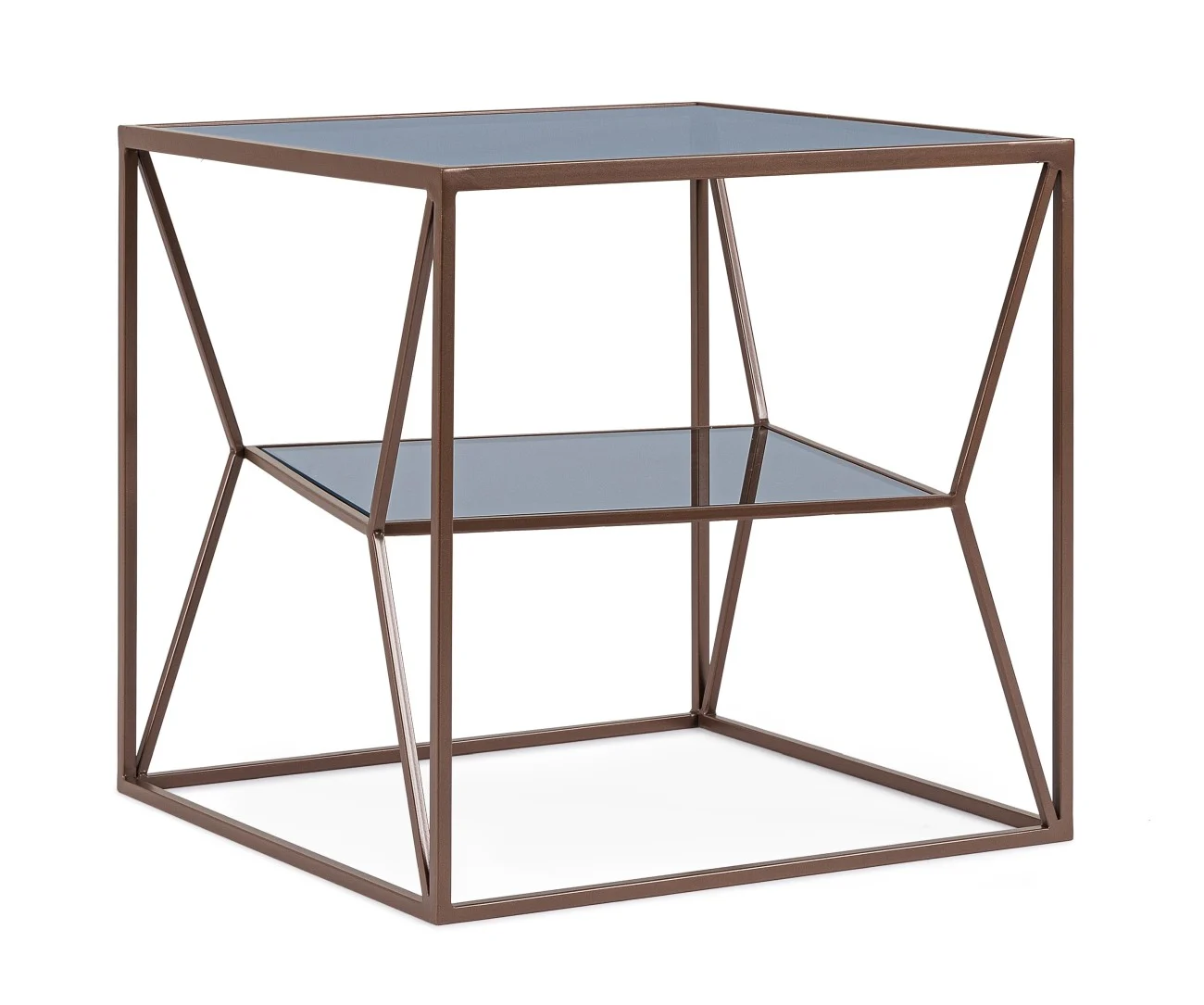 Couchtisch Hydra aus Metall und Glas, modern, dunkelbronze, 45x45 cm, quadratisch - Bizzotto