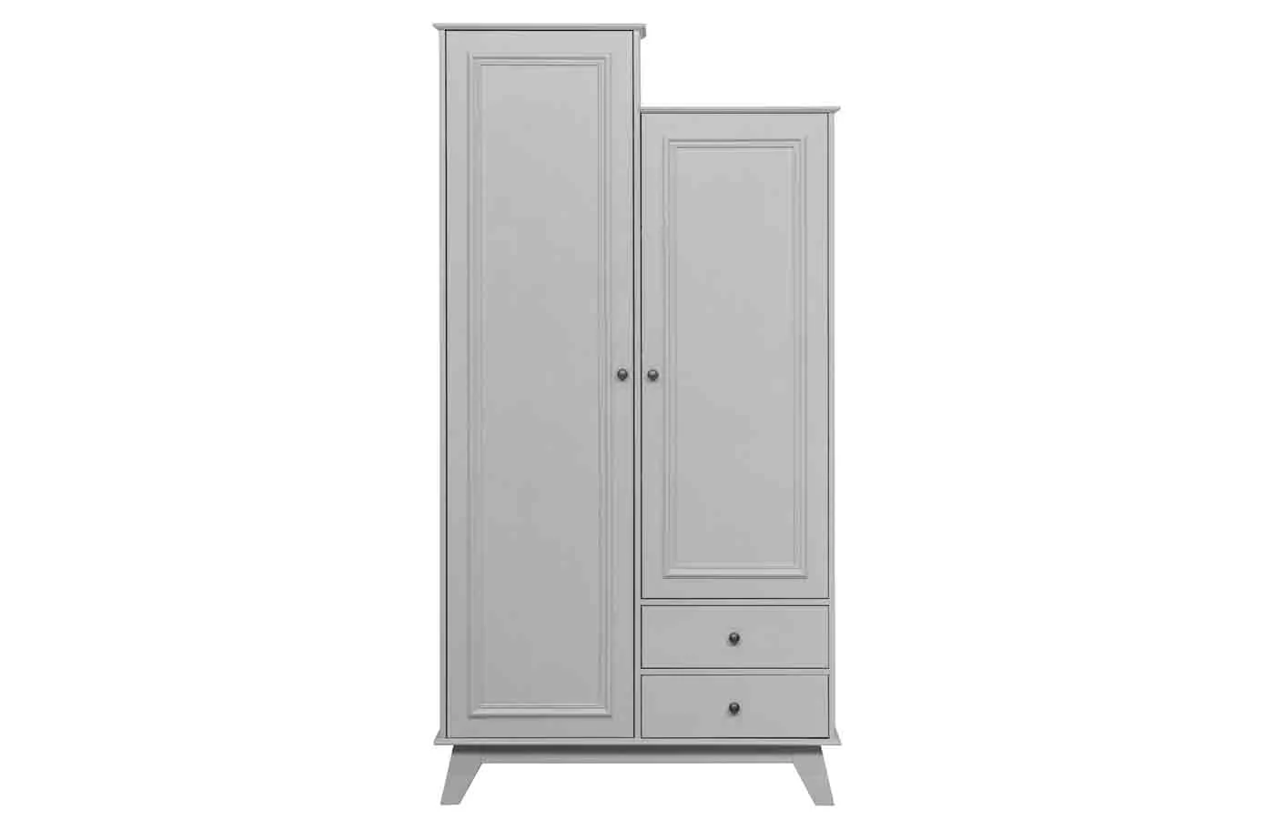 Kleiderschrank Lily aus Kiefernholz, Landhausstil, hellgrau lackiert, mit Schubladen und Einlegeböden - Woood