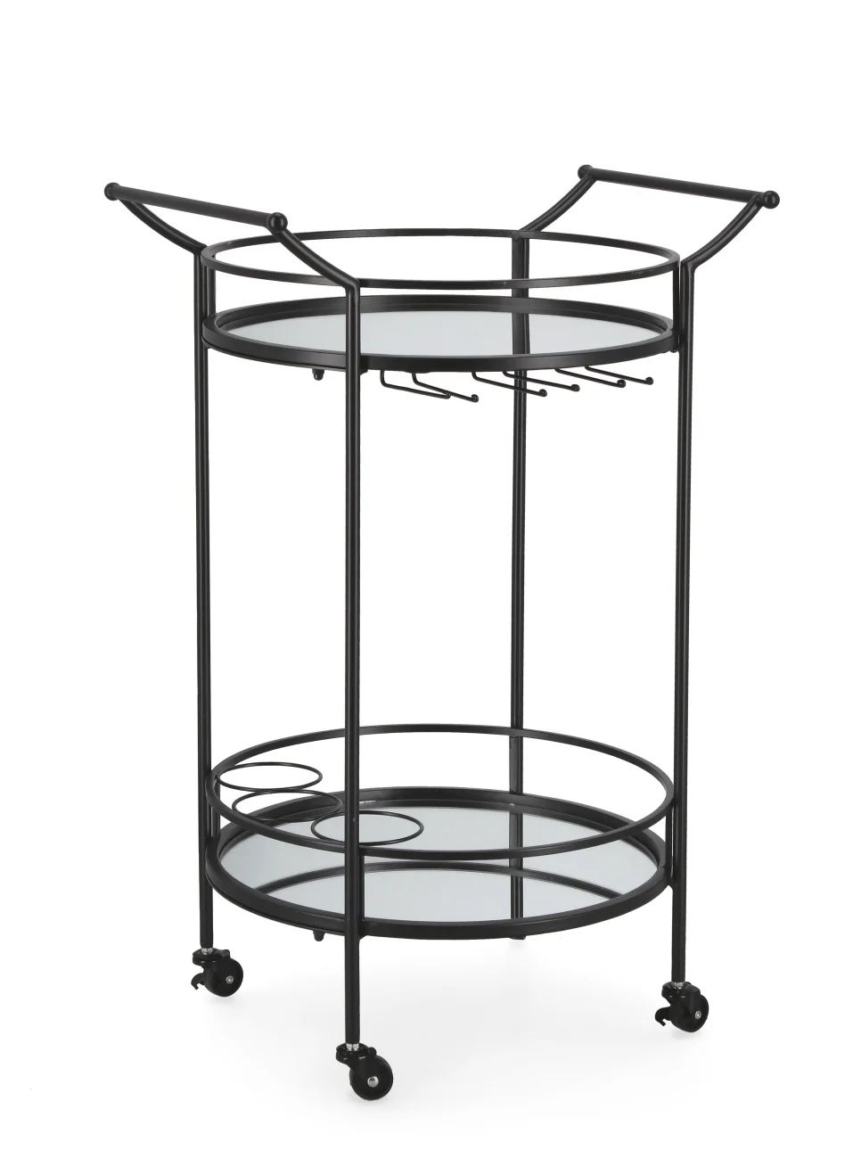 Servierwagen Isaac aus Metall, klassisch rundes Design, schwarz, mit Rollen, für Indoor - Bizzotto