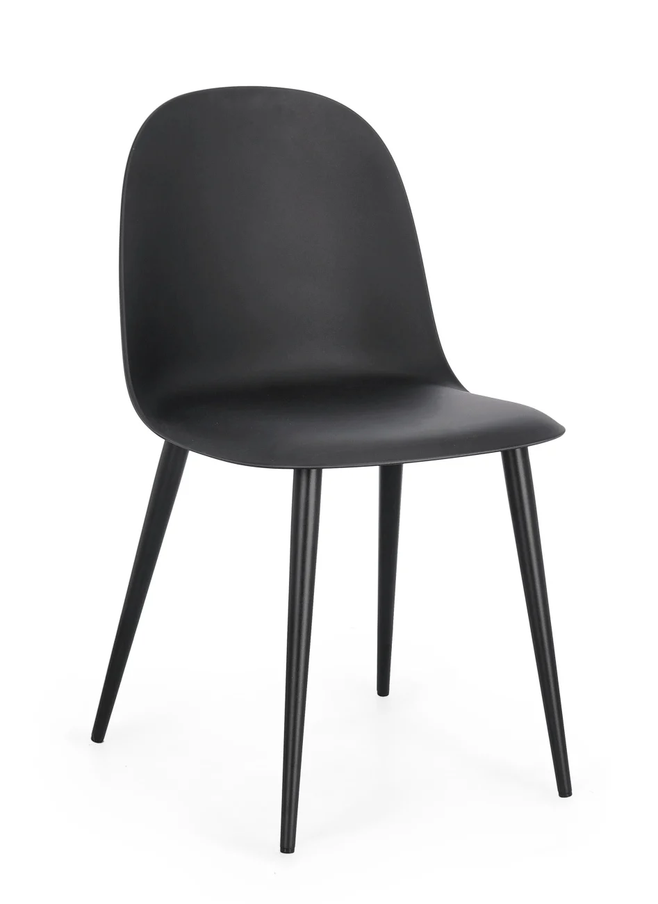 Esszimmerstuhl Ella 4er-Set aus Kunststoff, modernes Design, Schwarz, Metallgestell