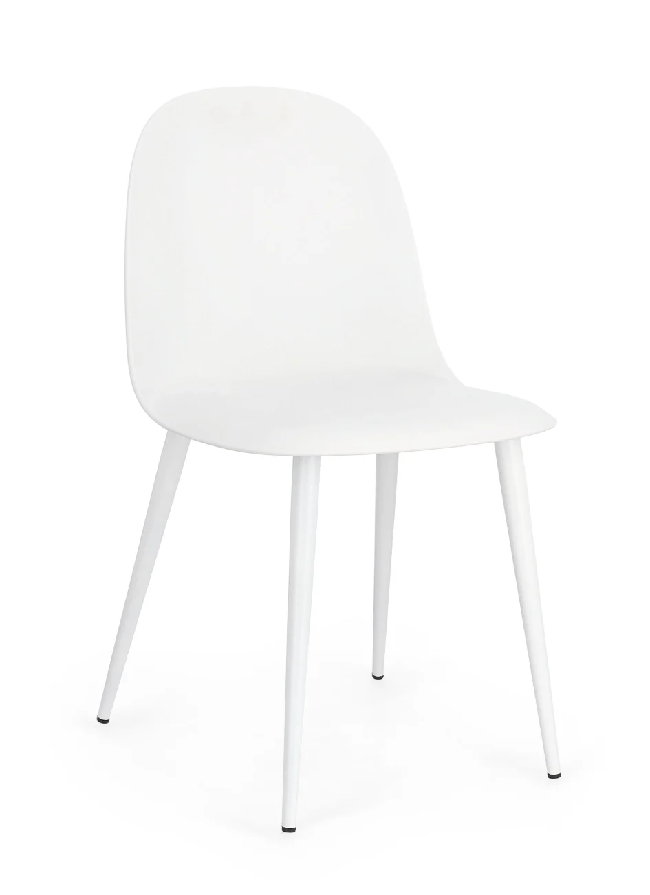 Esszimmerstuhl Ella 4er-Set aus Kunststoff, modernes Design, Metallbeine, Weiß, pflegeleicht