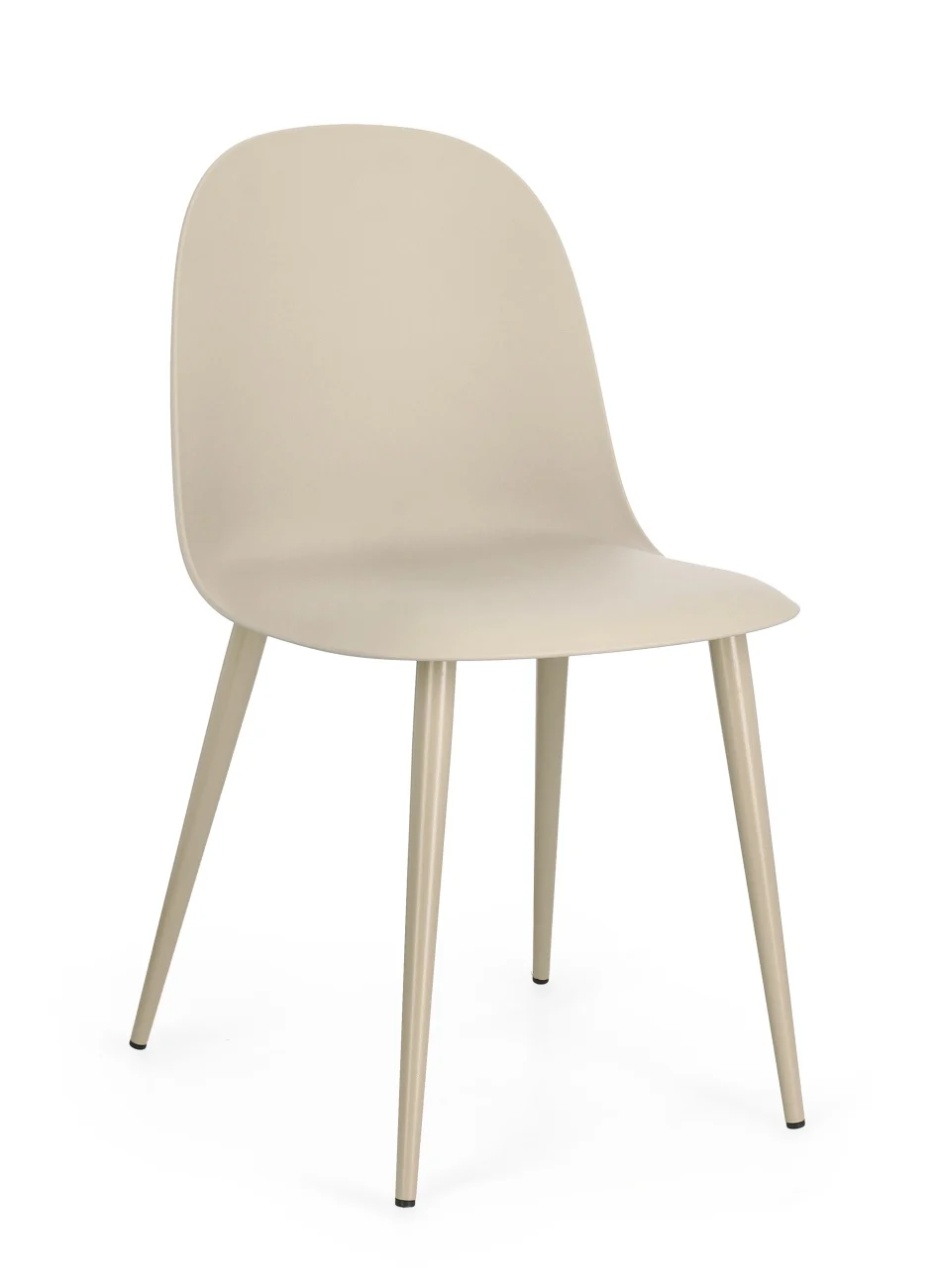 Esszimmerstuhl Ella 4er-Set aus Kunststoff, modernes Design, Beige, Metallgestell