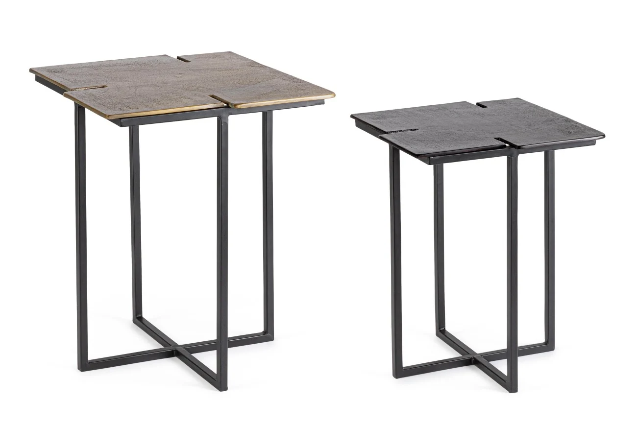 Beistelltisch Aziza 2er-Set aus Metall, modern, quadratisch, gold und schwarz, Bizzotto