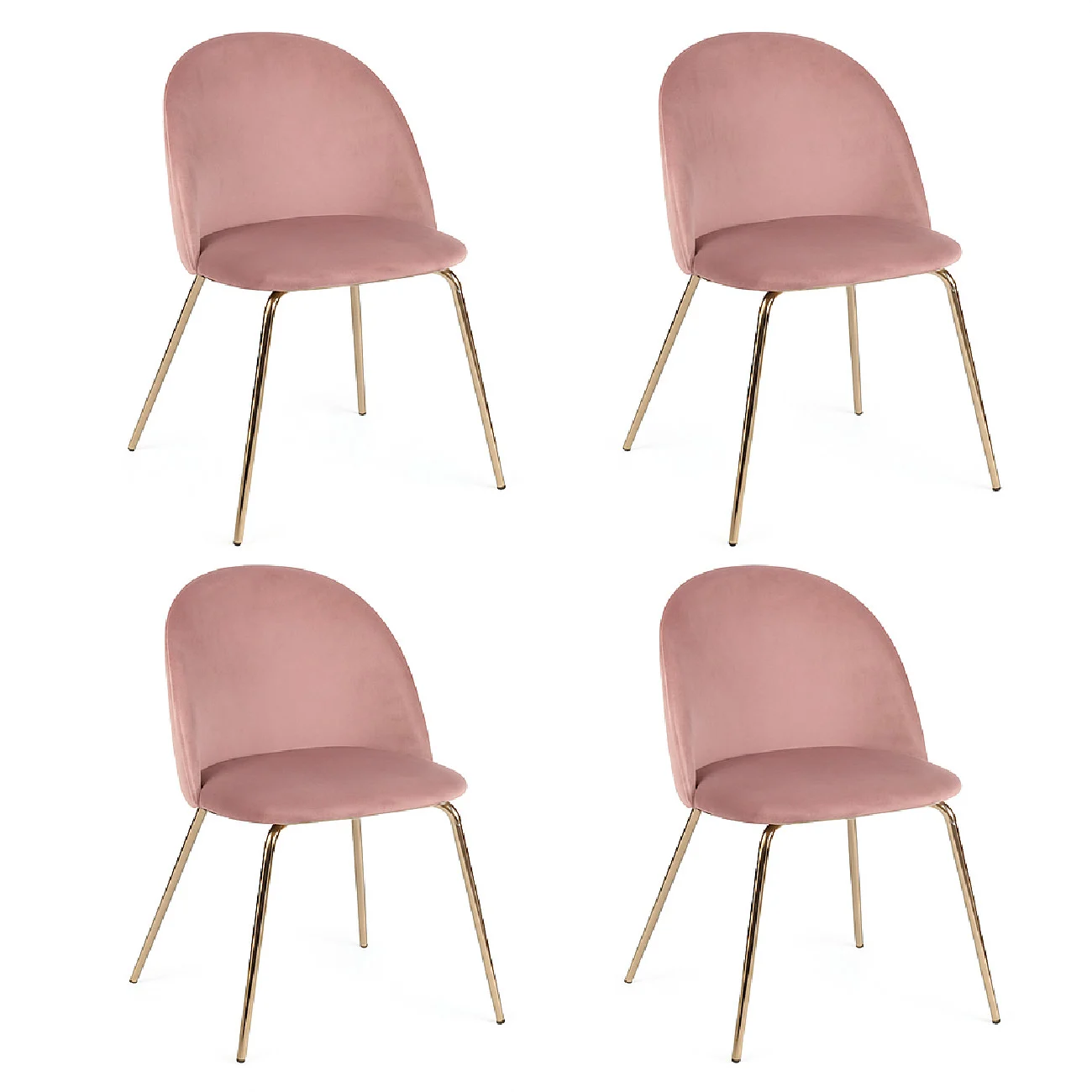 Esszimmerstuhl Tanya 4er-Set aus Samt, modern gepolstert, rosa, goldene Beine, bequem