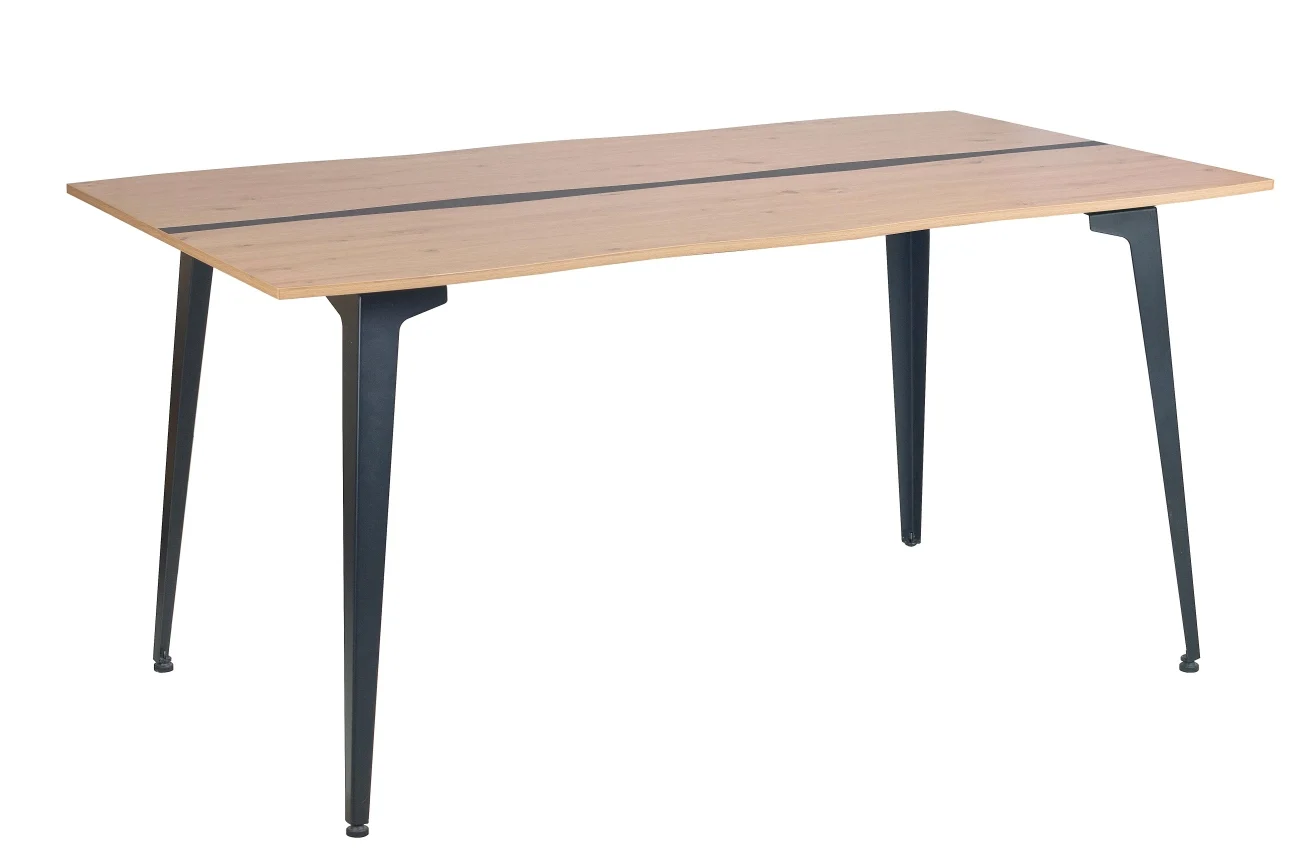 Esstisch Melys mit Stahldekor, modern und industrial, Natur und Schwarz, 160 cm für 4-6 Personen