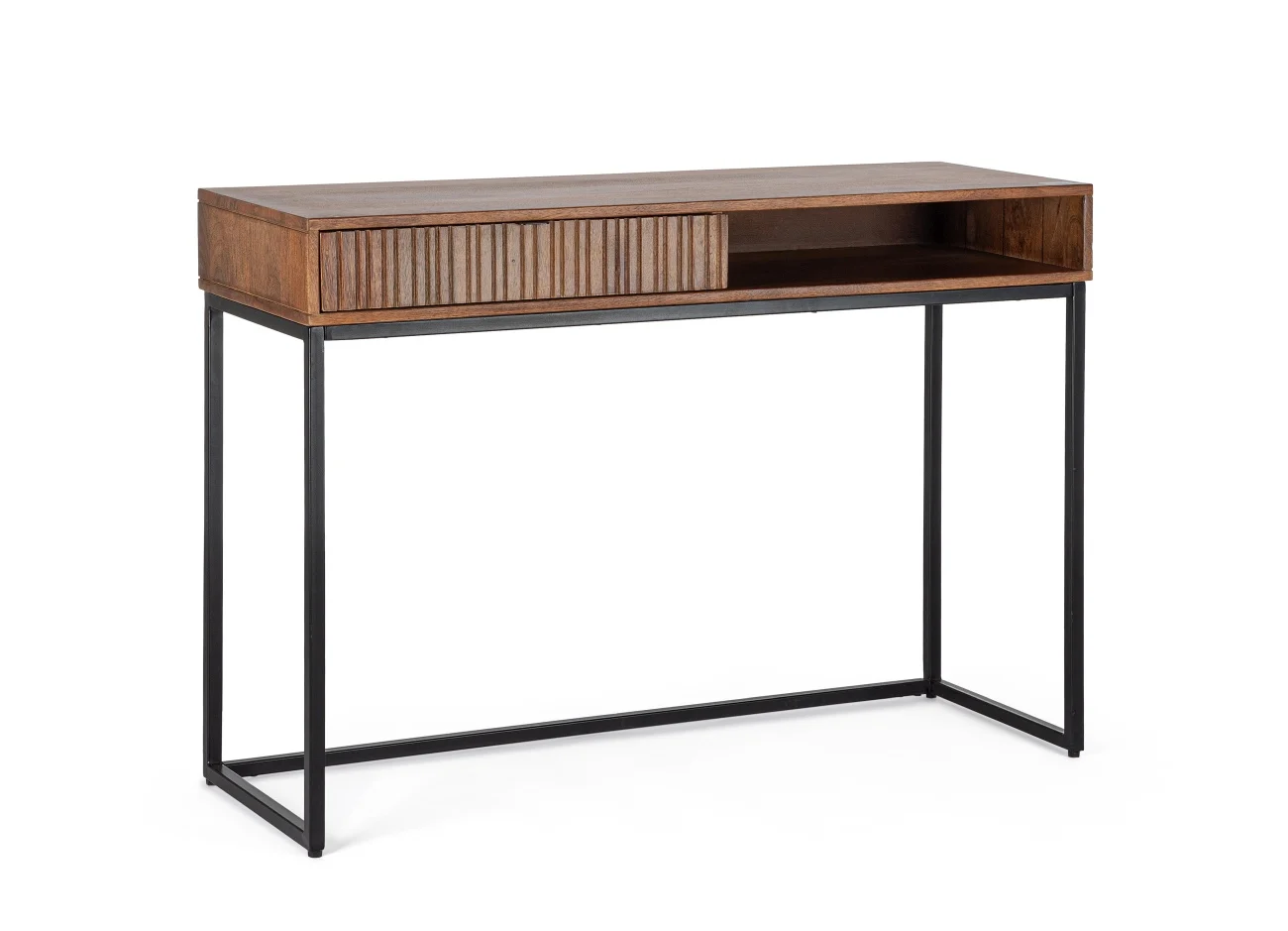 Konsole Tadita aus Mangoholz, modernes Design, braun mit Metallgestell, 110 cm breit - Bizzotto