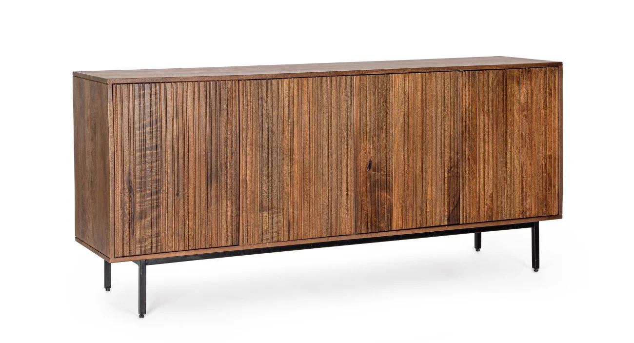 Sideboard Tadita aus Mangoholz, modernes Design, Braun, 170 cm, Push-to-Open-System