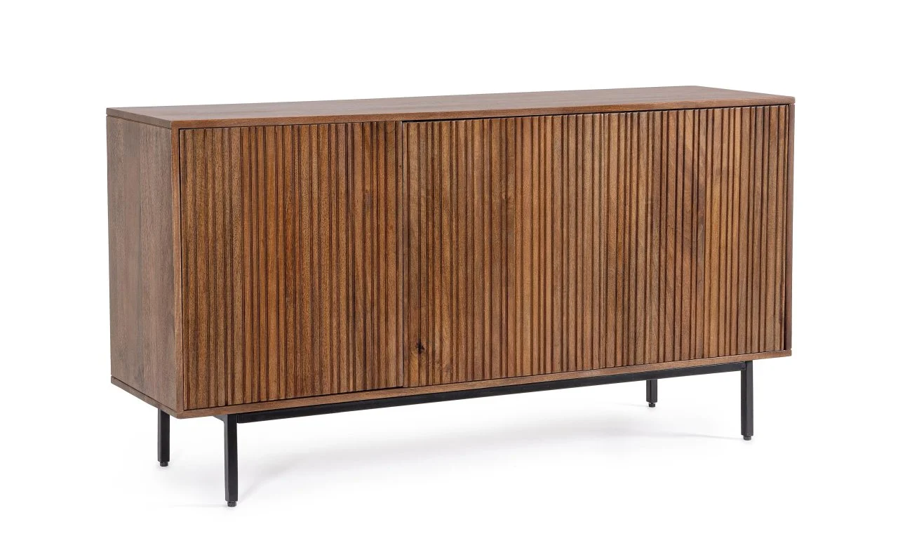 Sideboard Tadita aus Mangoholz, modern, Push-to-Open-System, braun, 140 cm, Metallgestell
